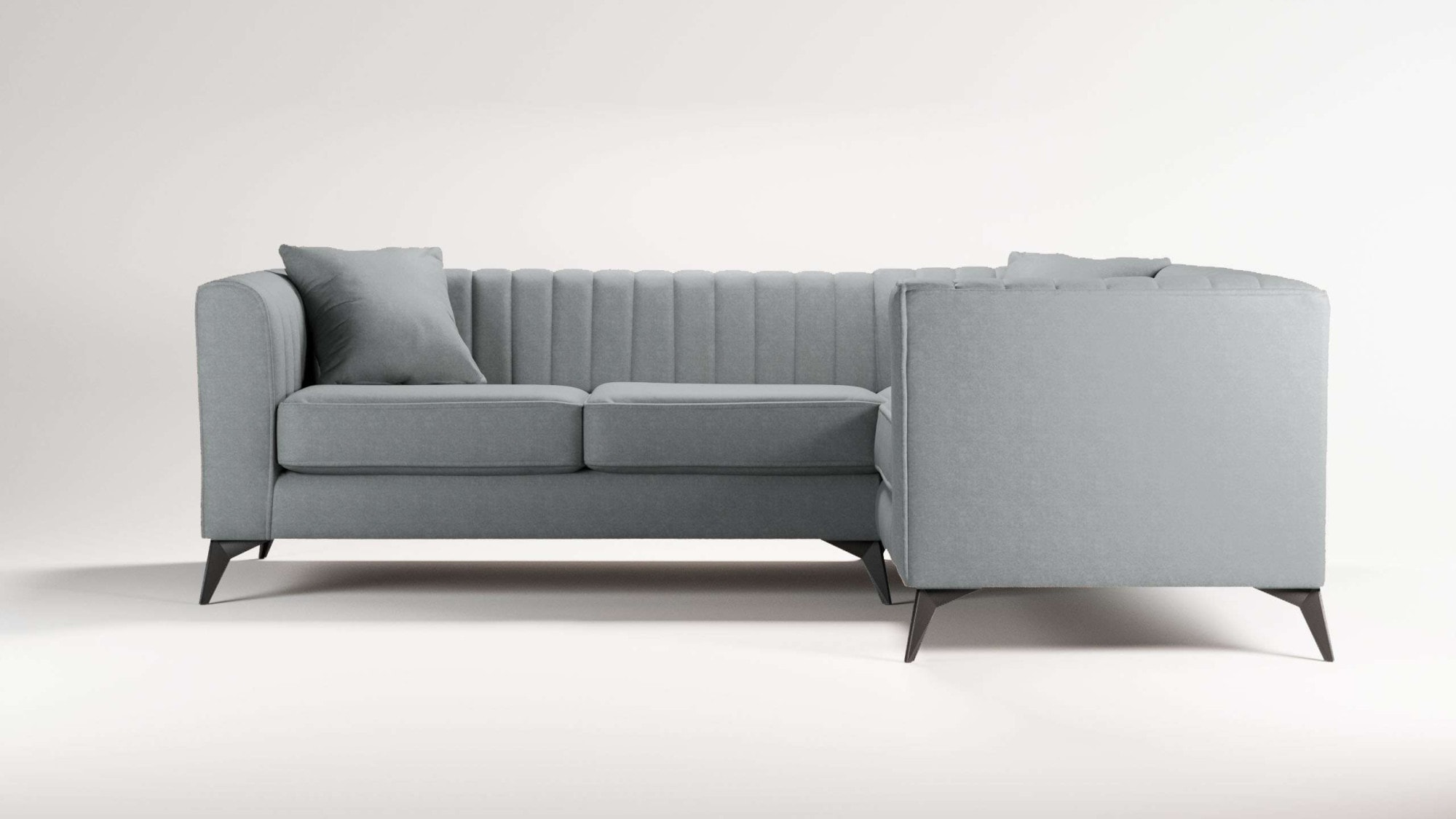 Places of Style Ecksofa »MATTHEW L-Form ideal für kleine Räume, Maße B/T/H: 240/167/74 cm«, elegantes Designsofa, Steppung im Rücken, incl. Zierkissen