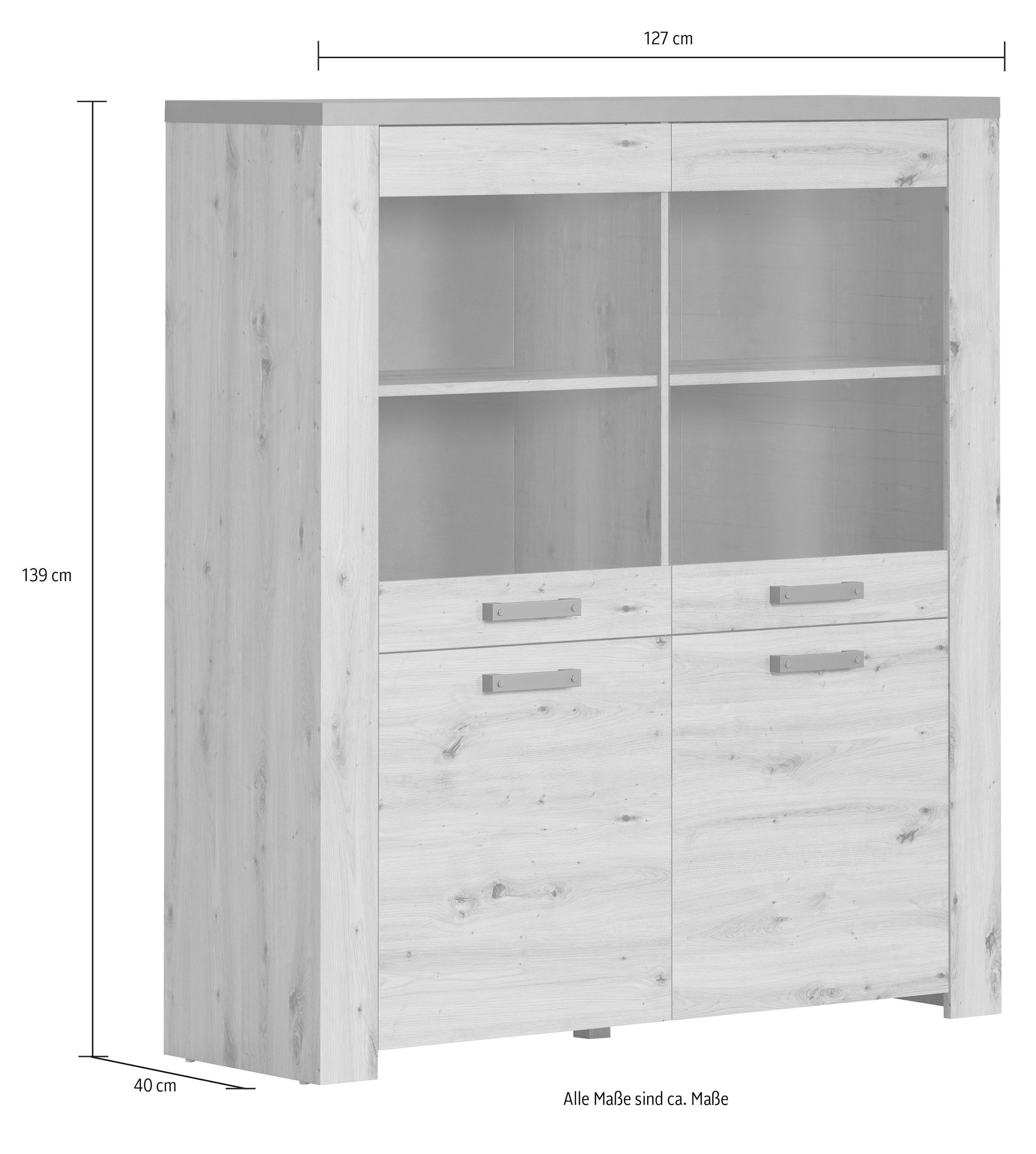 Home affaire Highboard »Ambres«, (1 St.), Vitrine, Echtholzoptik, ca. Maße BxH: 127x139 cm