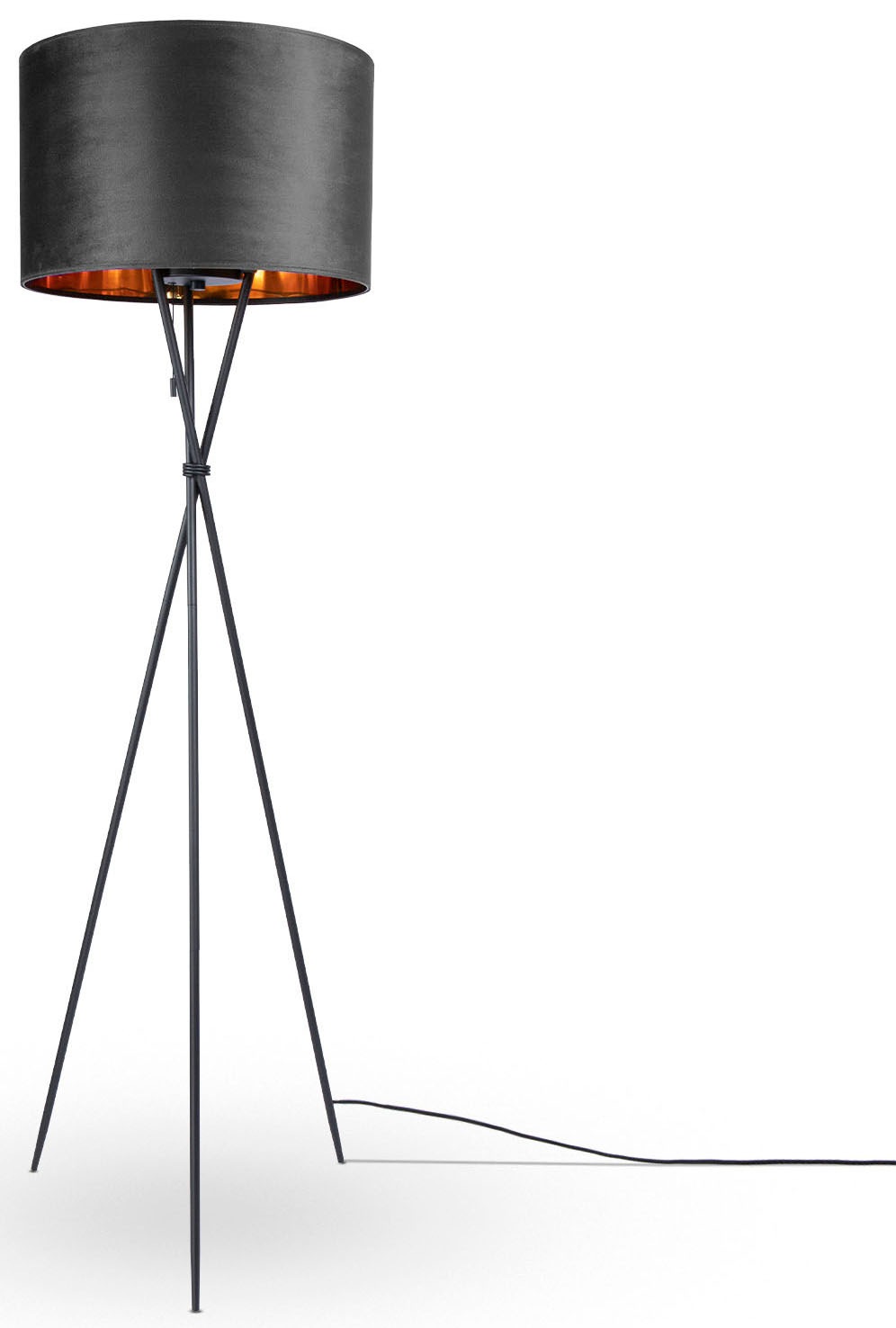 Paco Home Stehlampe »Kate uni Color«, Leuchtmittel E27 | ohne Leuchtmittel, Wohnzimmer Dreibein Standleuchte Velour Höhe 177,5cm Filigran E27