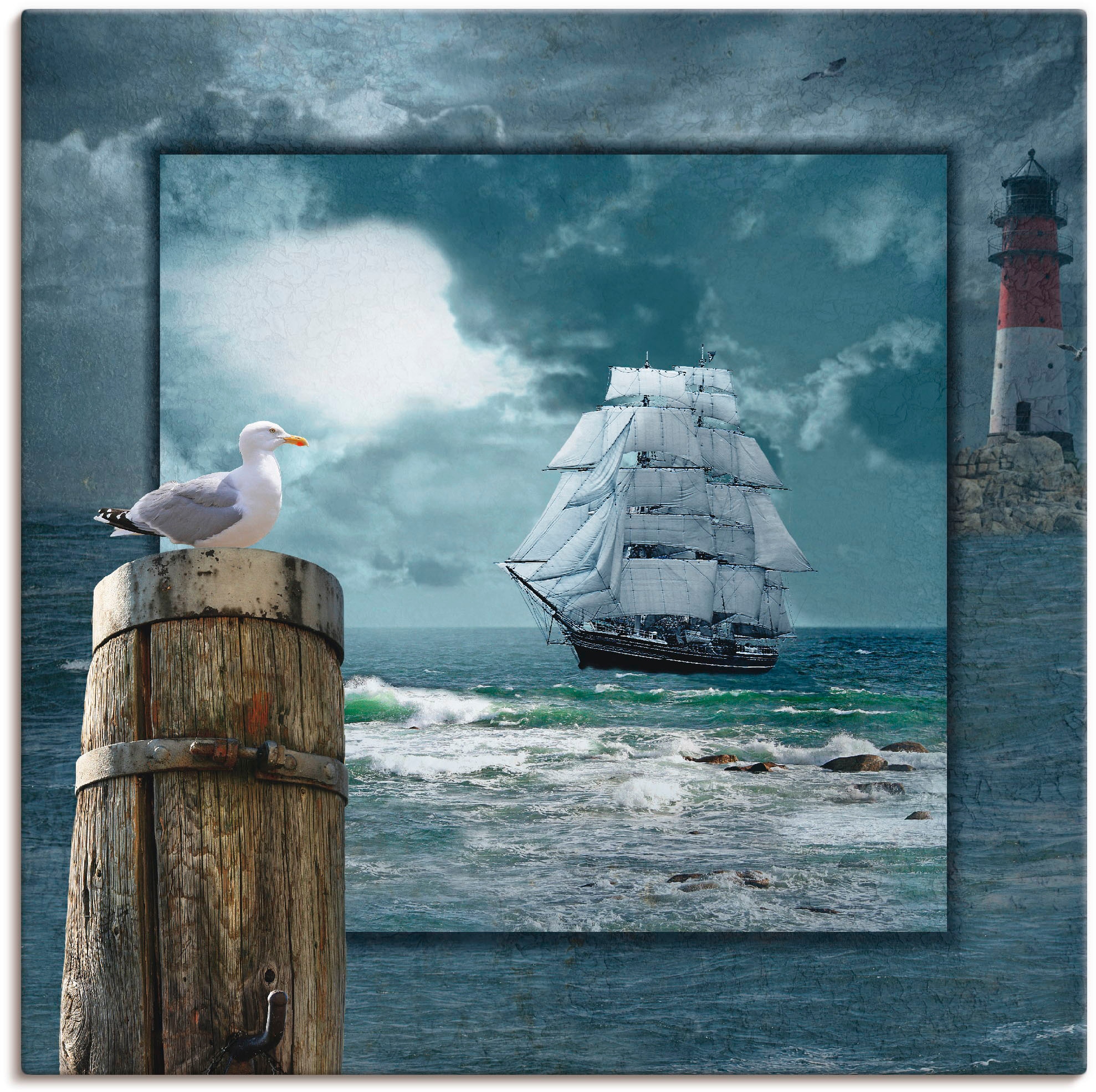 Artland Wandbild »Maritime Collage mit Segelschiff«, Boote & Schiffe, (1 St.),  als Leinwandbild, Poster, Wandaufkleber in verschied. Größen kaufen online  bei OTTO