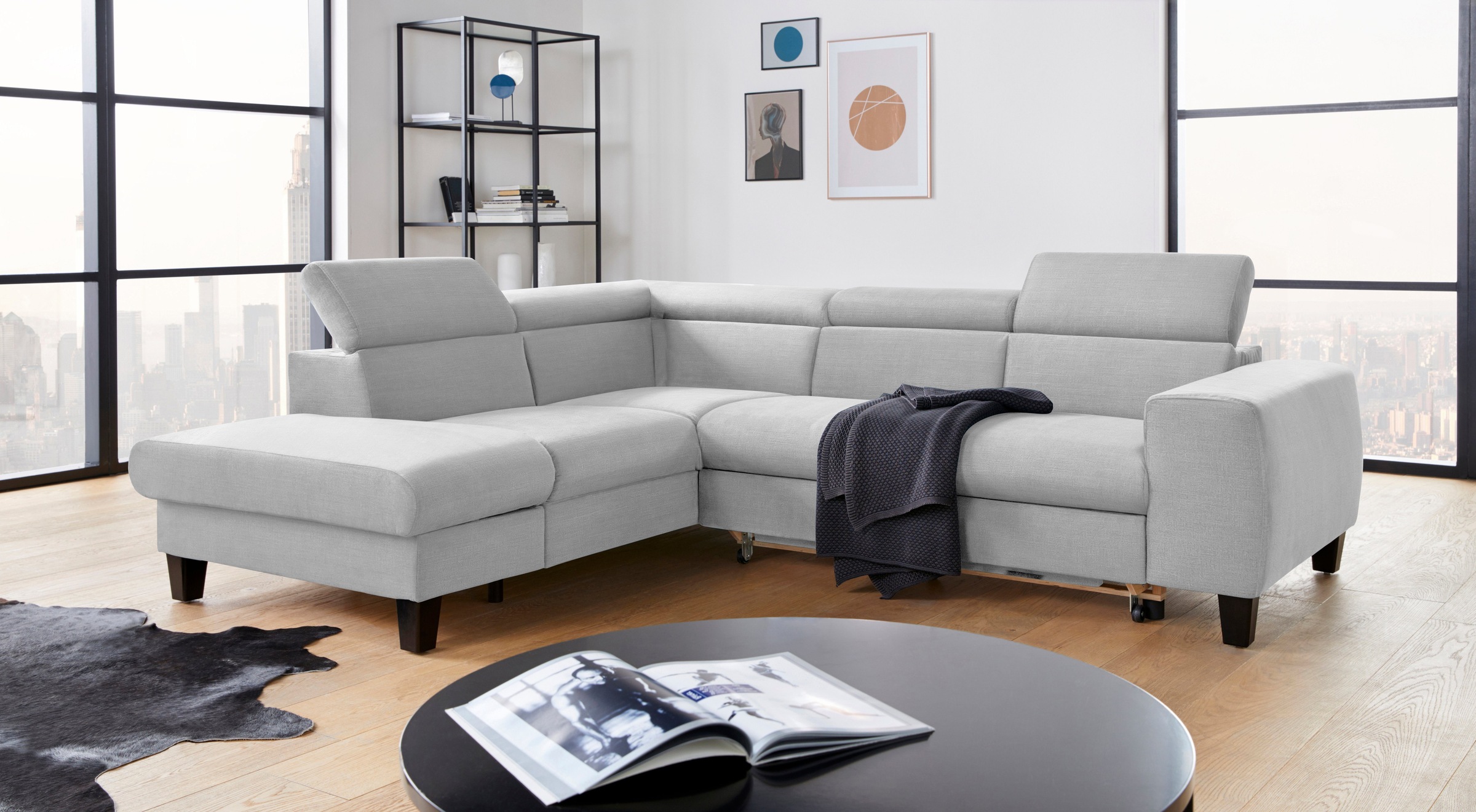 COTTA Polstergarnitur »Morven L-Form«, (Set), Set bestehend aus: Ecksofa mit Kopfteilverstellung & Hocker
