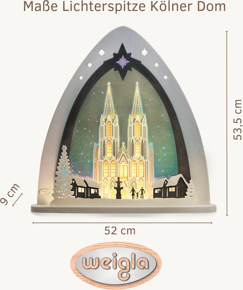 Weigla LED Lichterbogen »Kölner Dom, moderne Lichterspitze aus Holz & Acrylglas«, Erzgebirge garantiert, Weihnachtsdeko Innen, Weihnachtsbeleuchtung