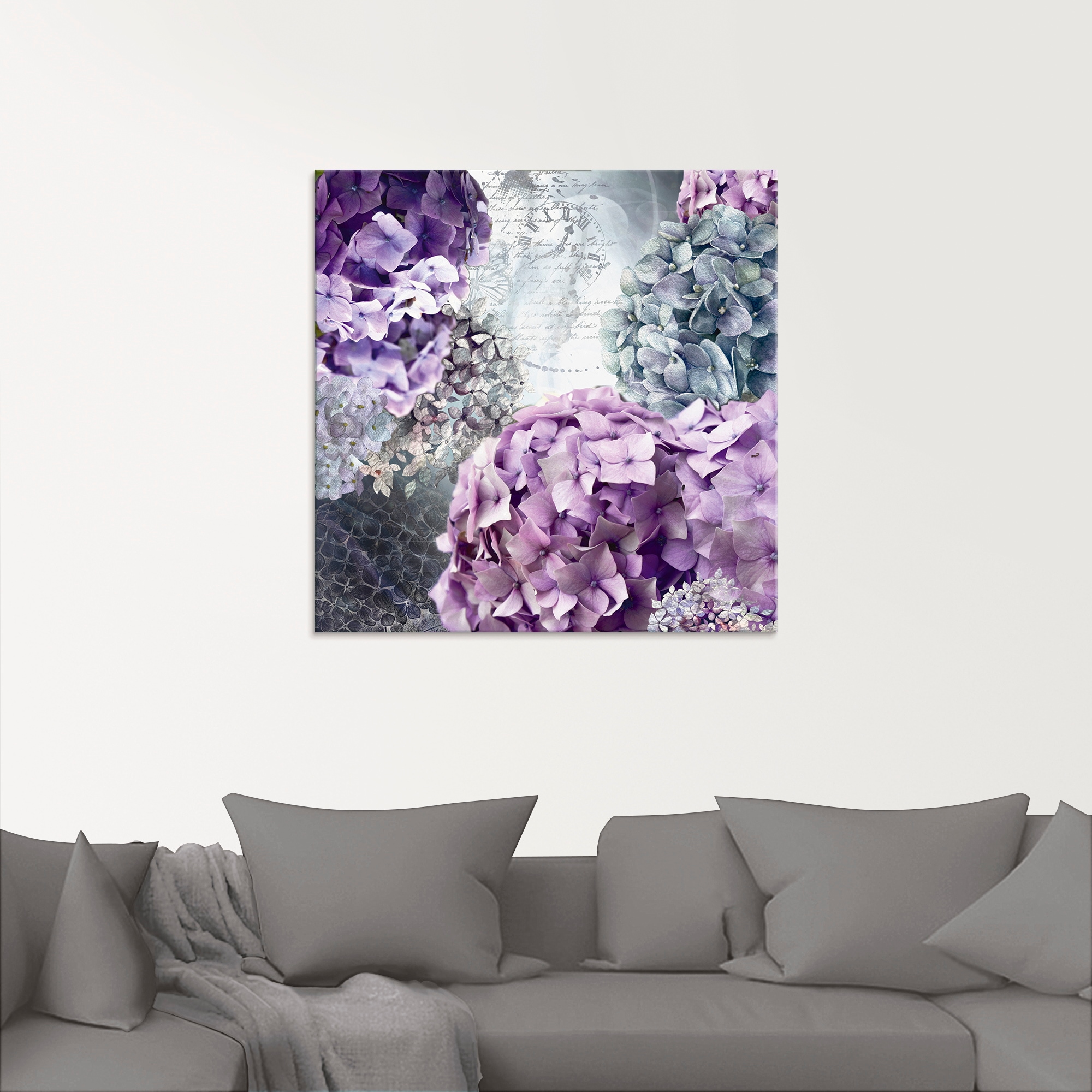 Artland Glasbild »Blau und Grau Hortensie«, Blumen, (1 St.), in verschiedenen Größen