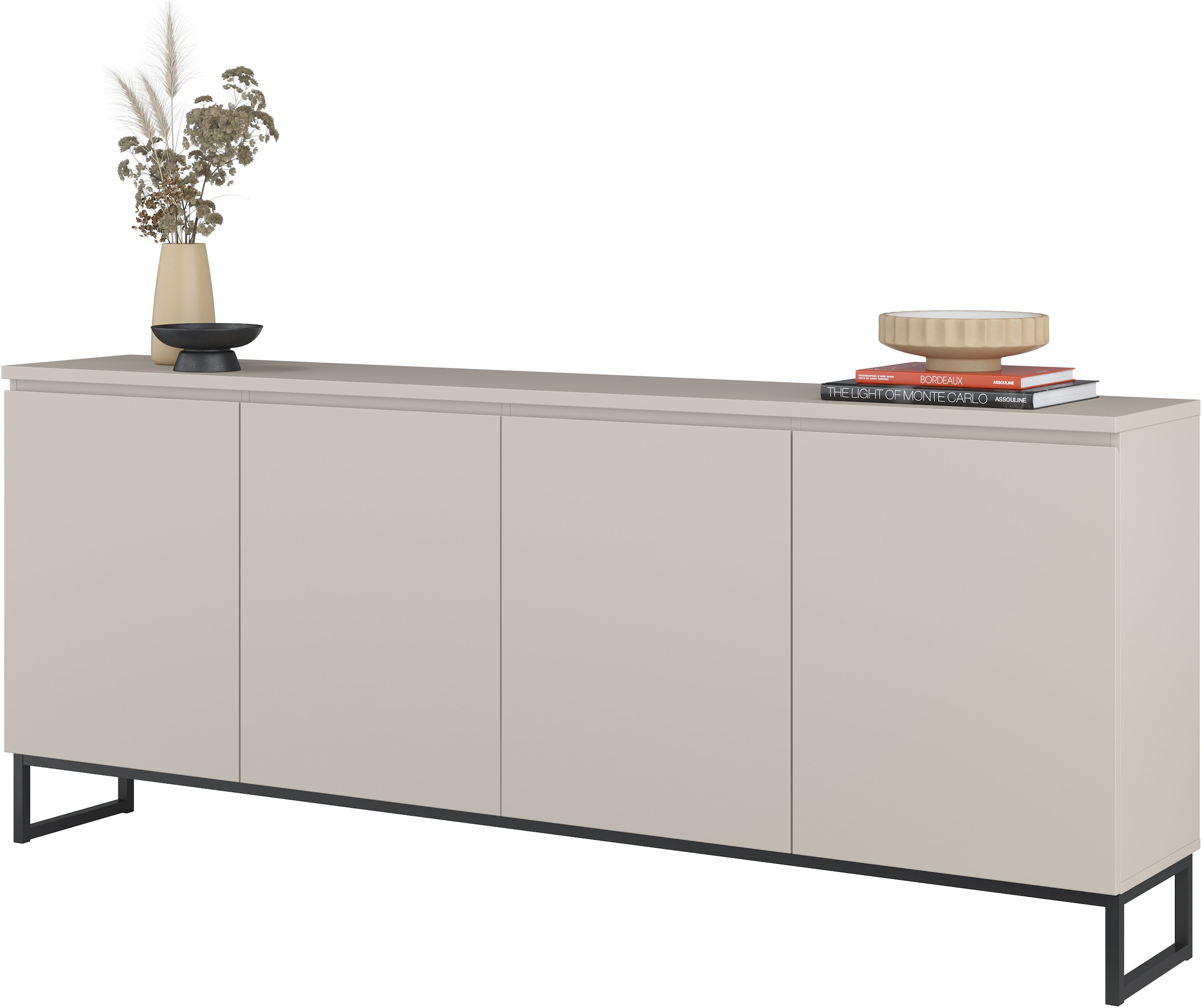 OTTO home Sideboard »Modo II, Breite 200 cm, moderne grifflose Kommode 4Türen« Anrichte mit viel Stauraum, Einlegeböden verstellbar, Metallkufen