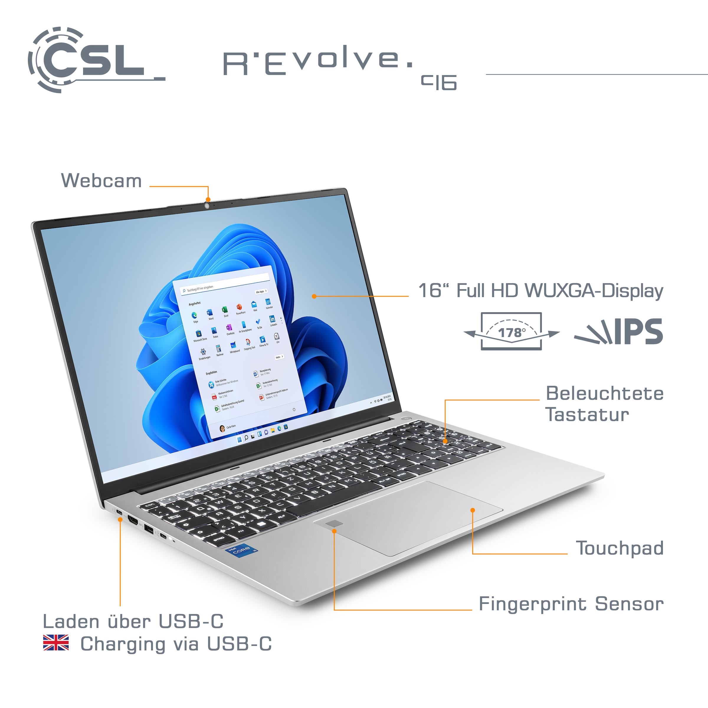 CSL Notebook »R'Evolve C16«, 40,64 cm, / 16 Zoll, Intel, Core i5, Iris Xe 80EU, 2000 GB SSD