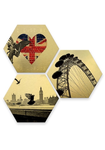 Wall-Art Mehrteilige Bilder »Goldeffekt London Collage«, (Set, 3 St.) kaufen