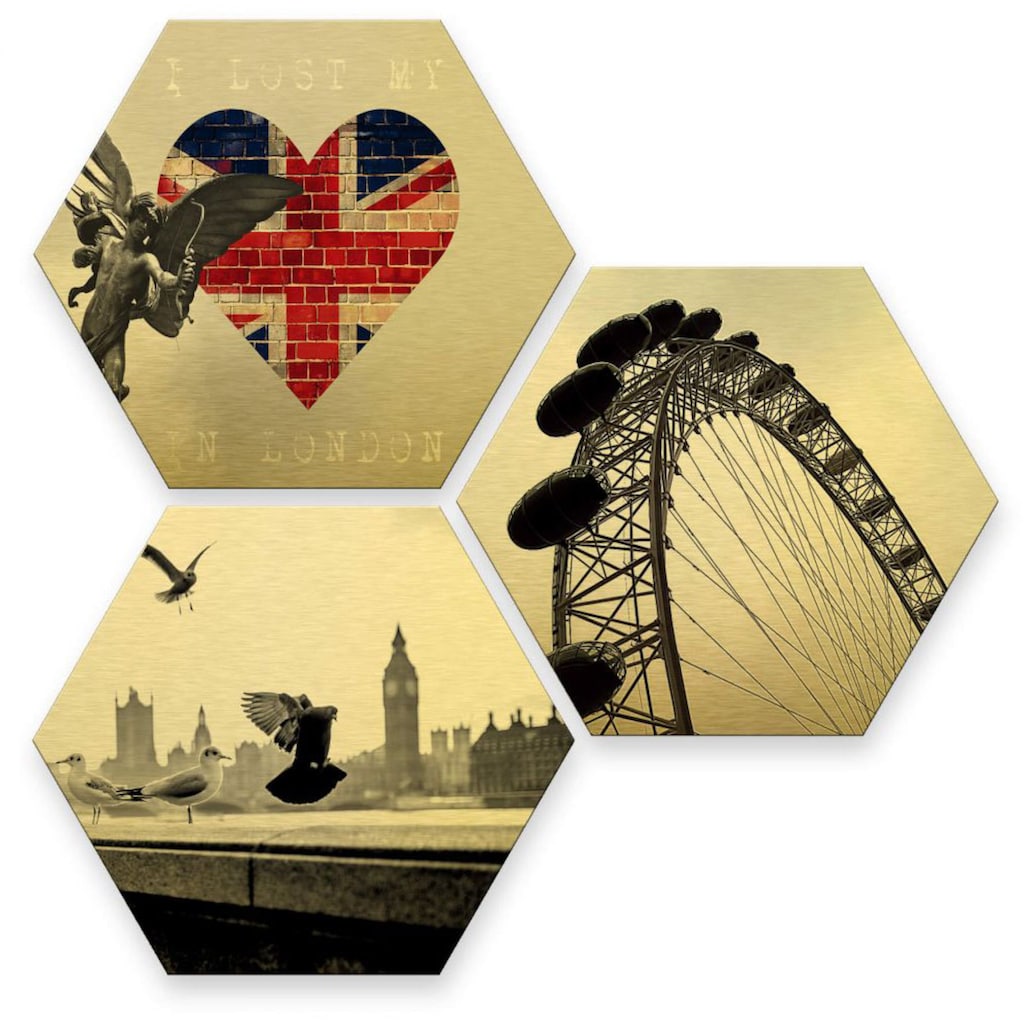 Wall-Art Mehrteilige Bilder »Goldeffekt London Collage«, (Set, 3 St.)