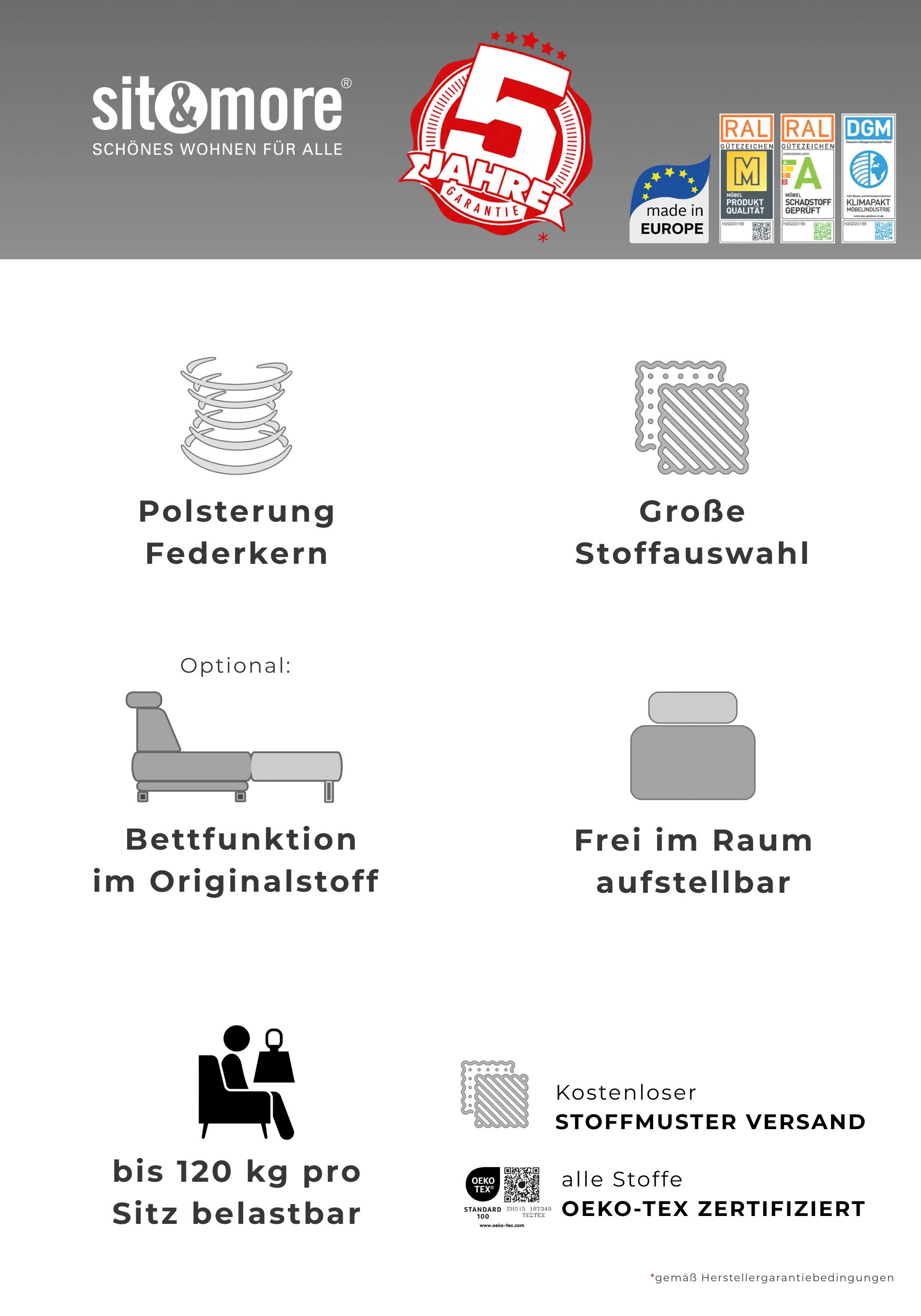 sit&more 3-Sitzer »Savona« mit Federkern