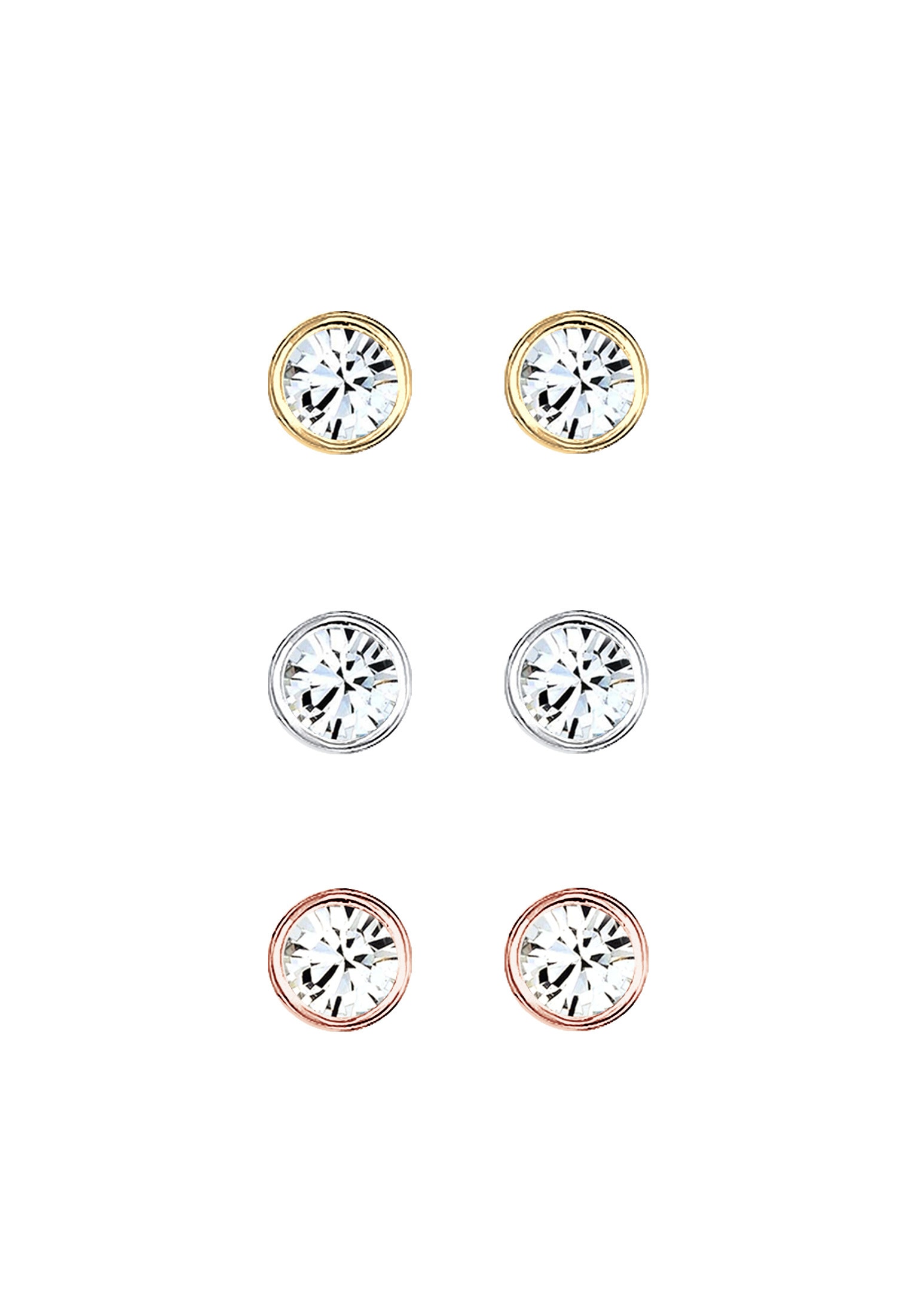 Elli Ohrstecker-Set »Ohrringe Ohrstecker 3er Set Tri-Color Kristalle 925 Sterling Silver Rosegold«