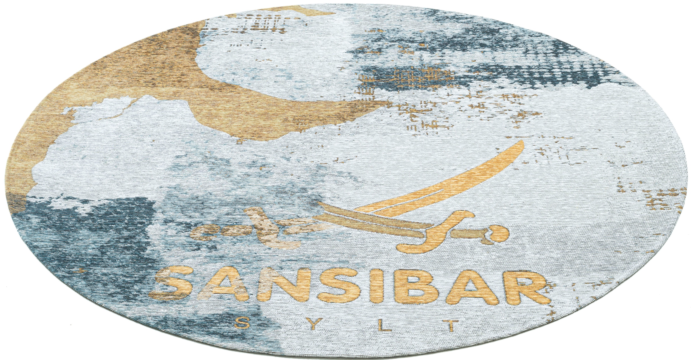 Sansibar Teppich »Keitum 012«, rund, 3 mm Höhe, Flachgewebe, modernes Design, Motiv Sylt & gekreuzte Säbel