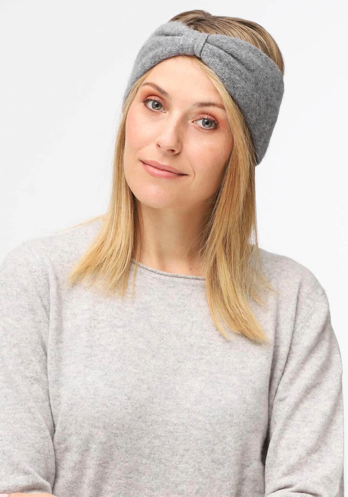 Zwillingsherz Damen Stirnband »"Knoten"« Cashmere, Feinstrick in grau