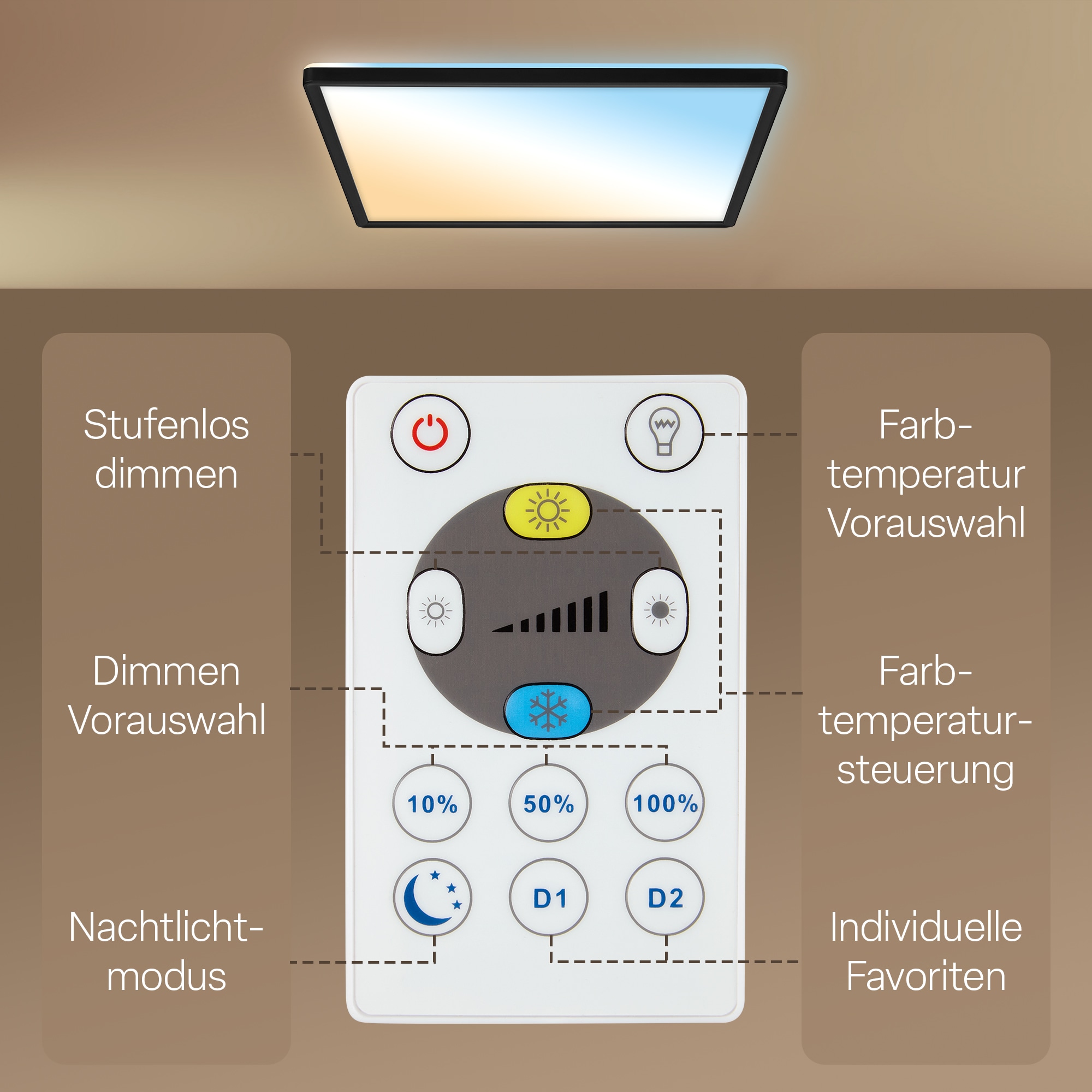 B.K.Licht LED Panel »SHALLOW« LED-Board 1 Stk. warmweiß - kaltweiß 42x42x3 cm, Badlampe, Badezimmer, Küche, Wohnzimmer