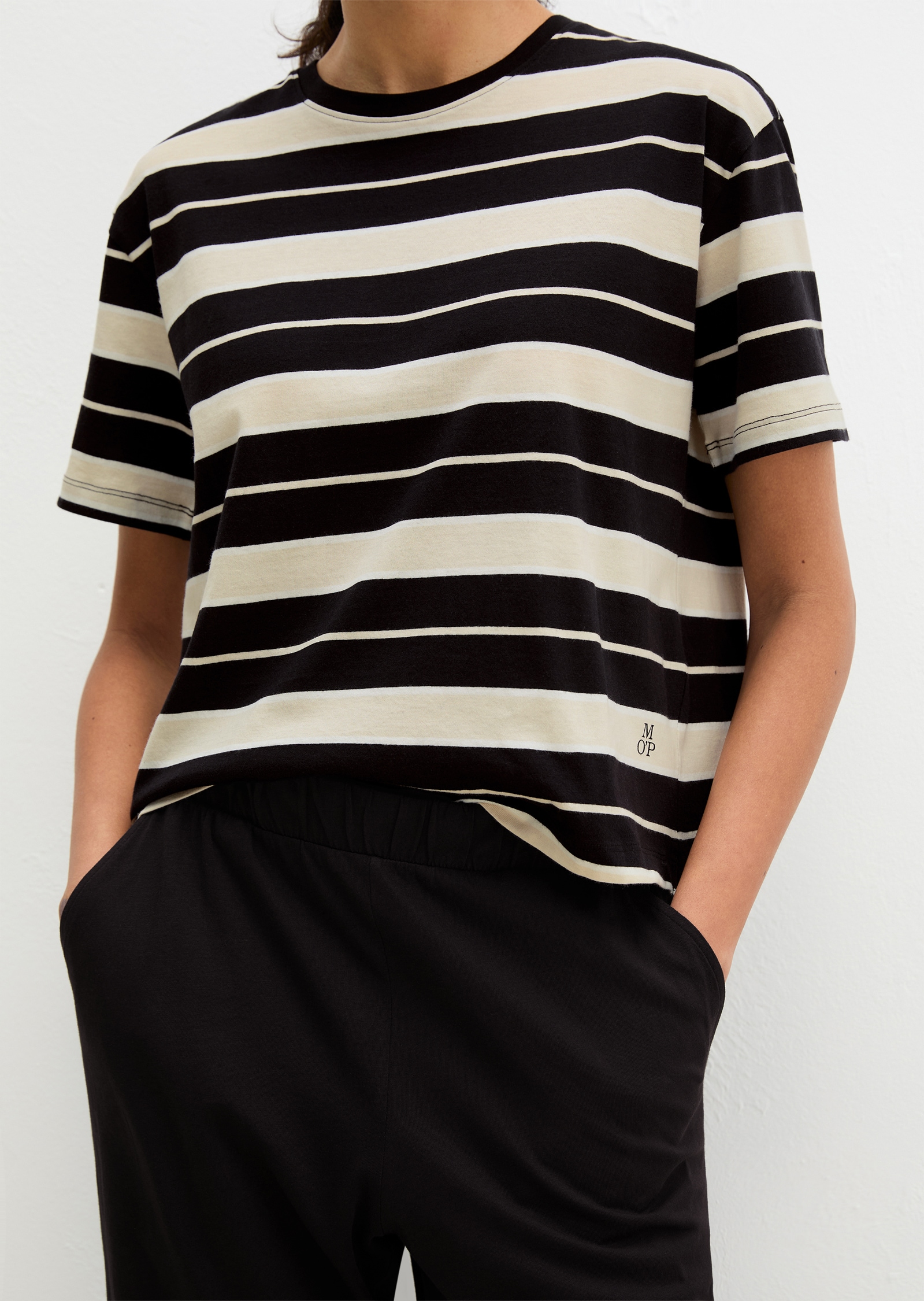 Marc O'Polo Pyjama »Mix N Match Cotton« 2 tlg. mit kurzem Arm, Hose mit Gummizug, Rundhalsausschnitt