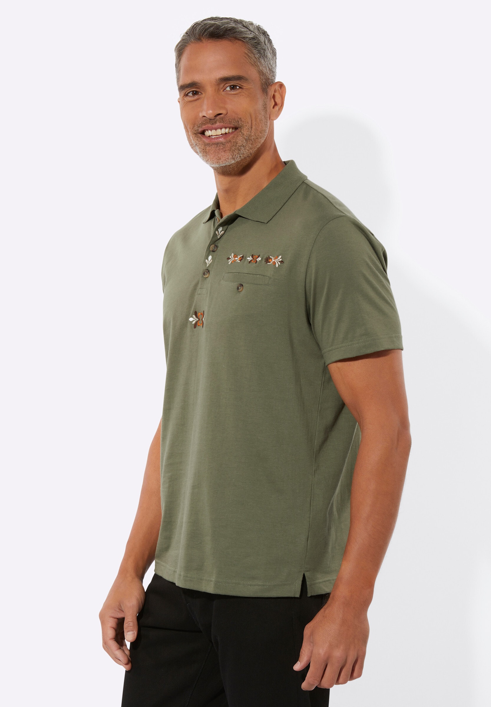 Sieh an! Trachtenshirt »Kurzarm-Poloshirt Poloshirt mit Trachtenstickerei«