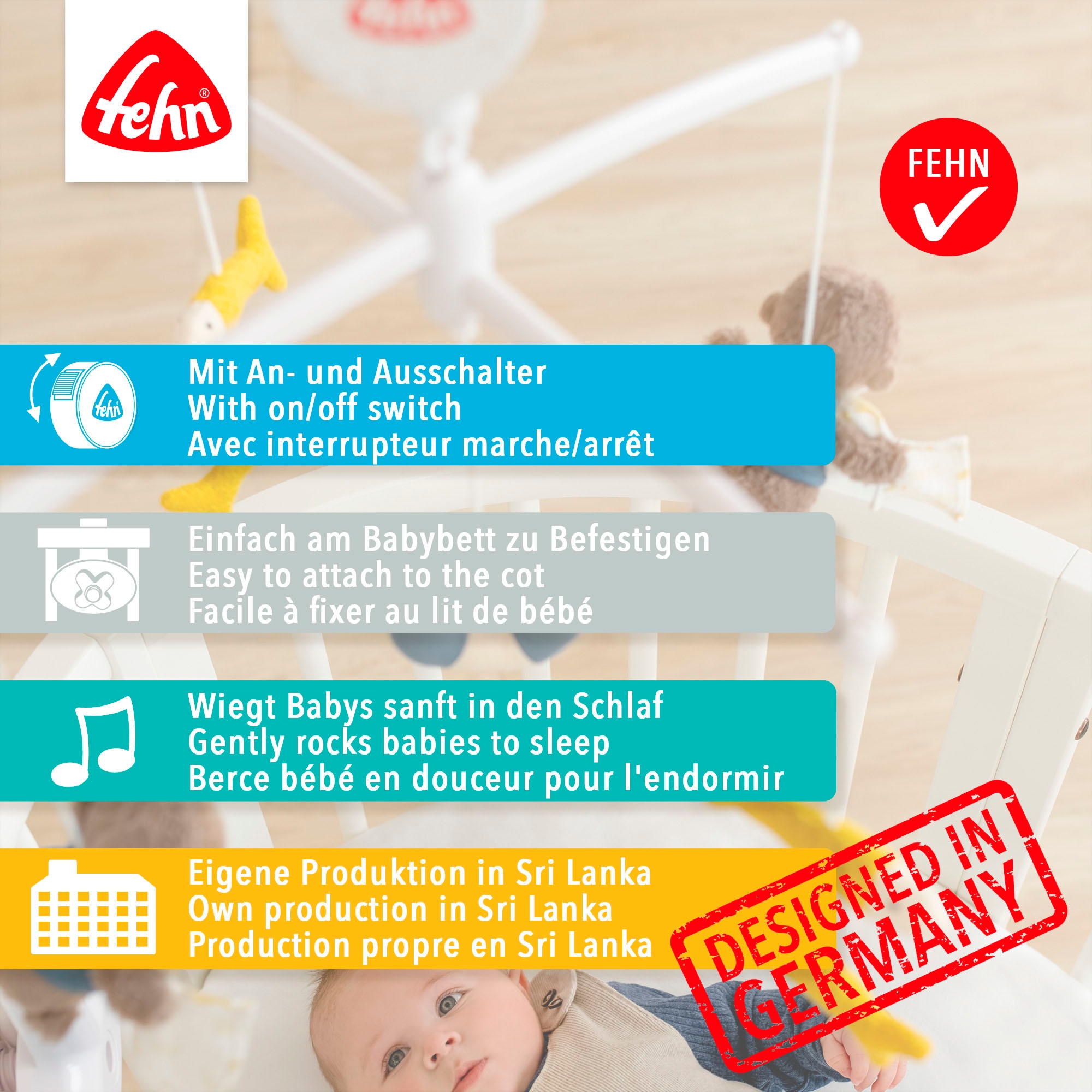 Fehn Mobile »Lazy, Crazy & Pink, Musik-Mobile«, mit mechanischem Spielwerk