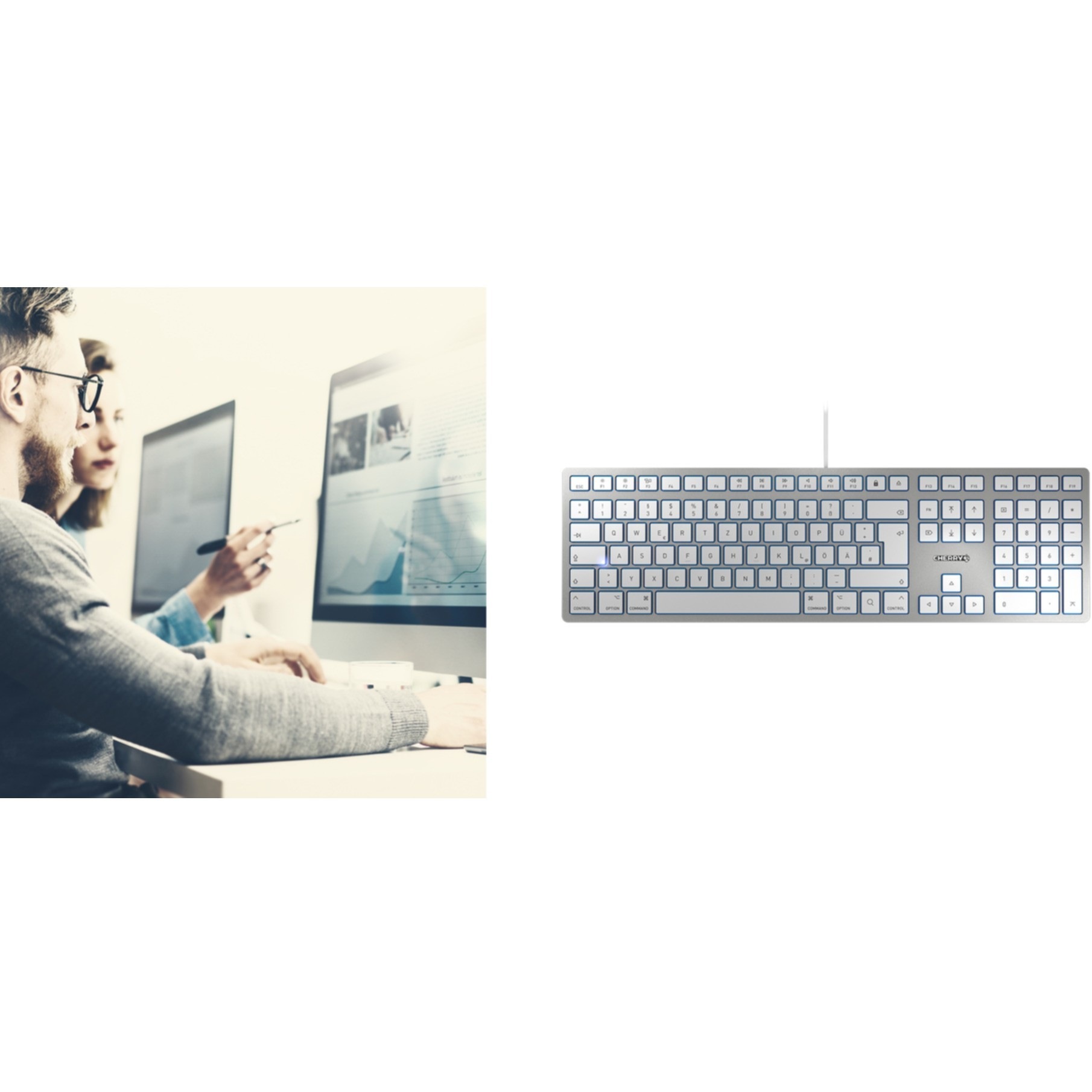 Cherry Tastatur »KC 6000 SLIM für MAC Kabelgebundene Tastatur, Silber/ Weiß, USB«