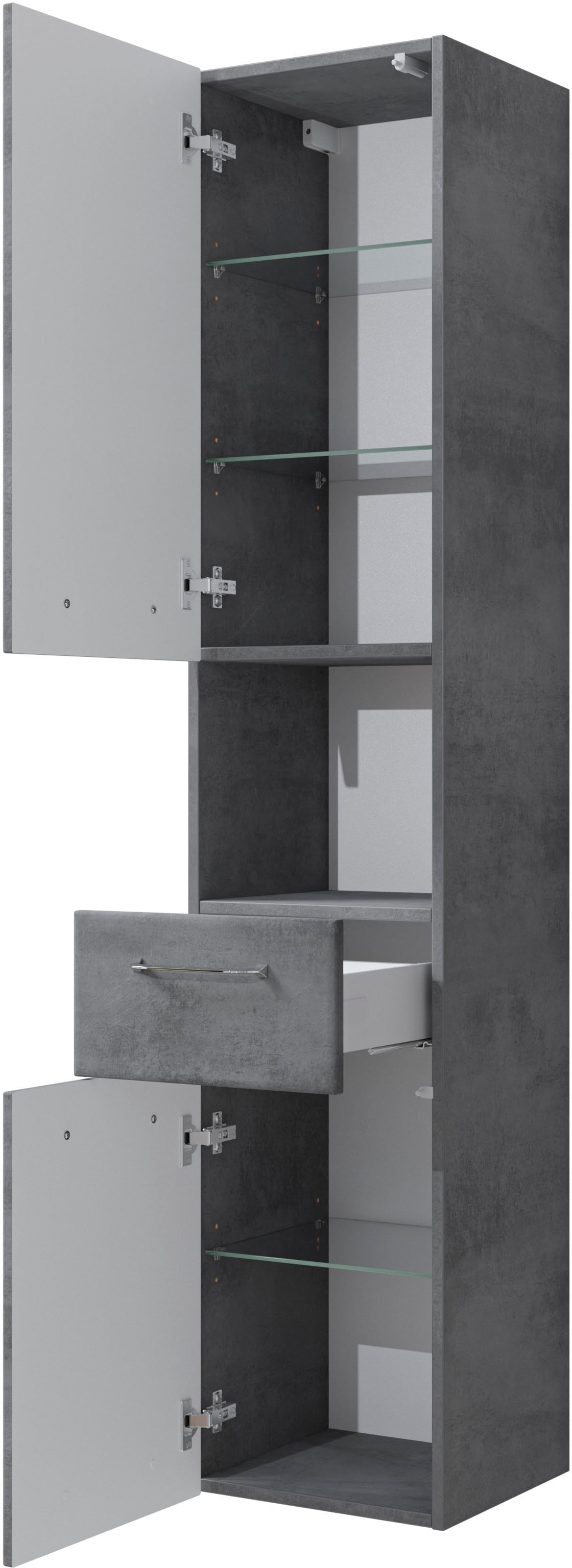 Saphir Hochschrank »Quickset 945 Badschrank, 35 cm breit, 2 Türen, 1 Nische, 1 Schublade«, Badezimmer-Hochschrank inkl. Türdämpfer, Griffe in Chrom glänzend