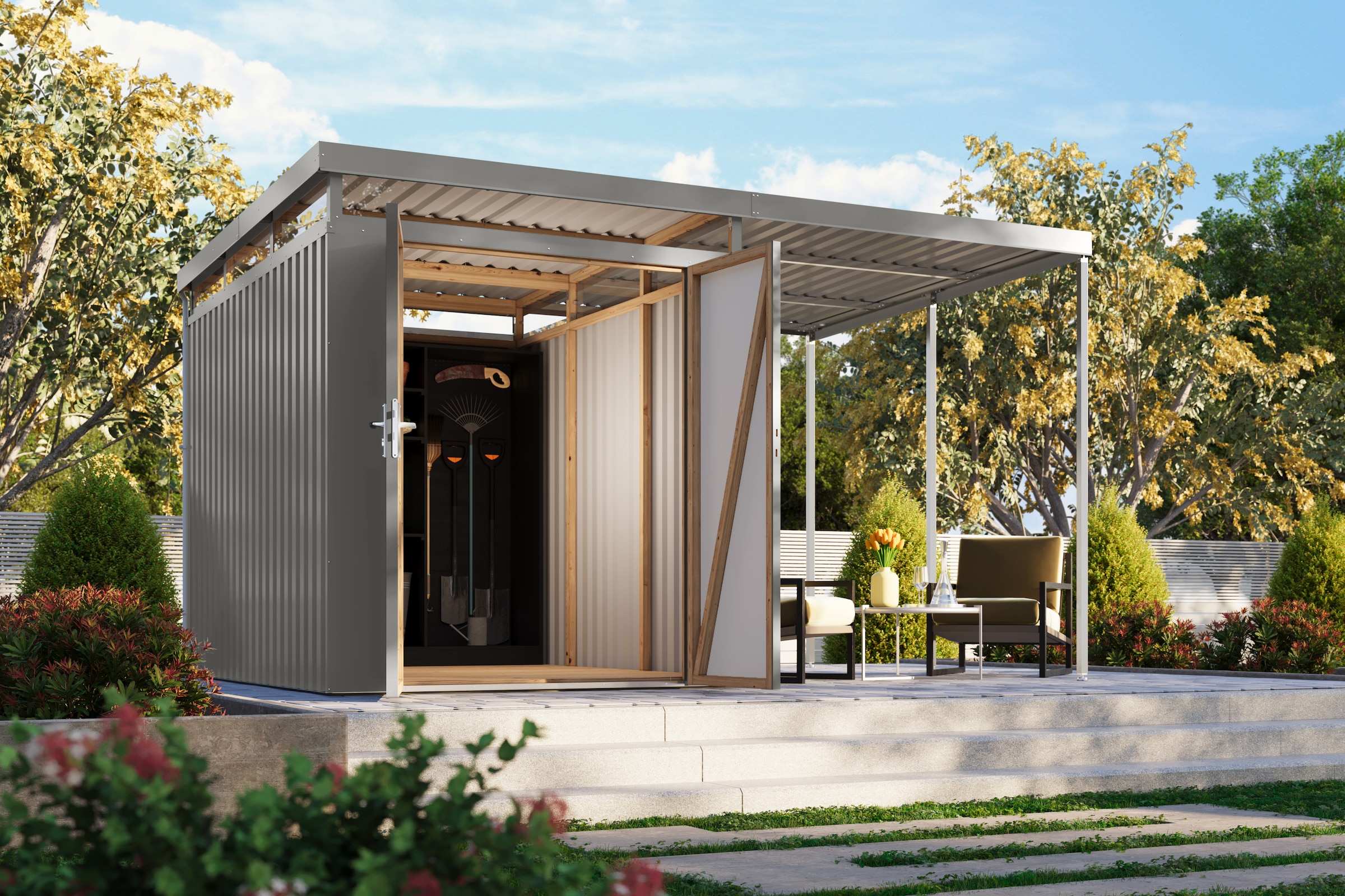 Karibu Gerätehaus »Titanium 2,5 SET mit Anbaudach«