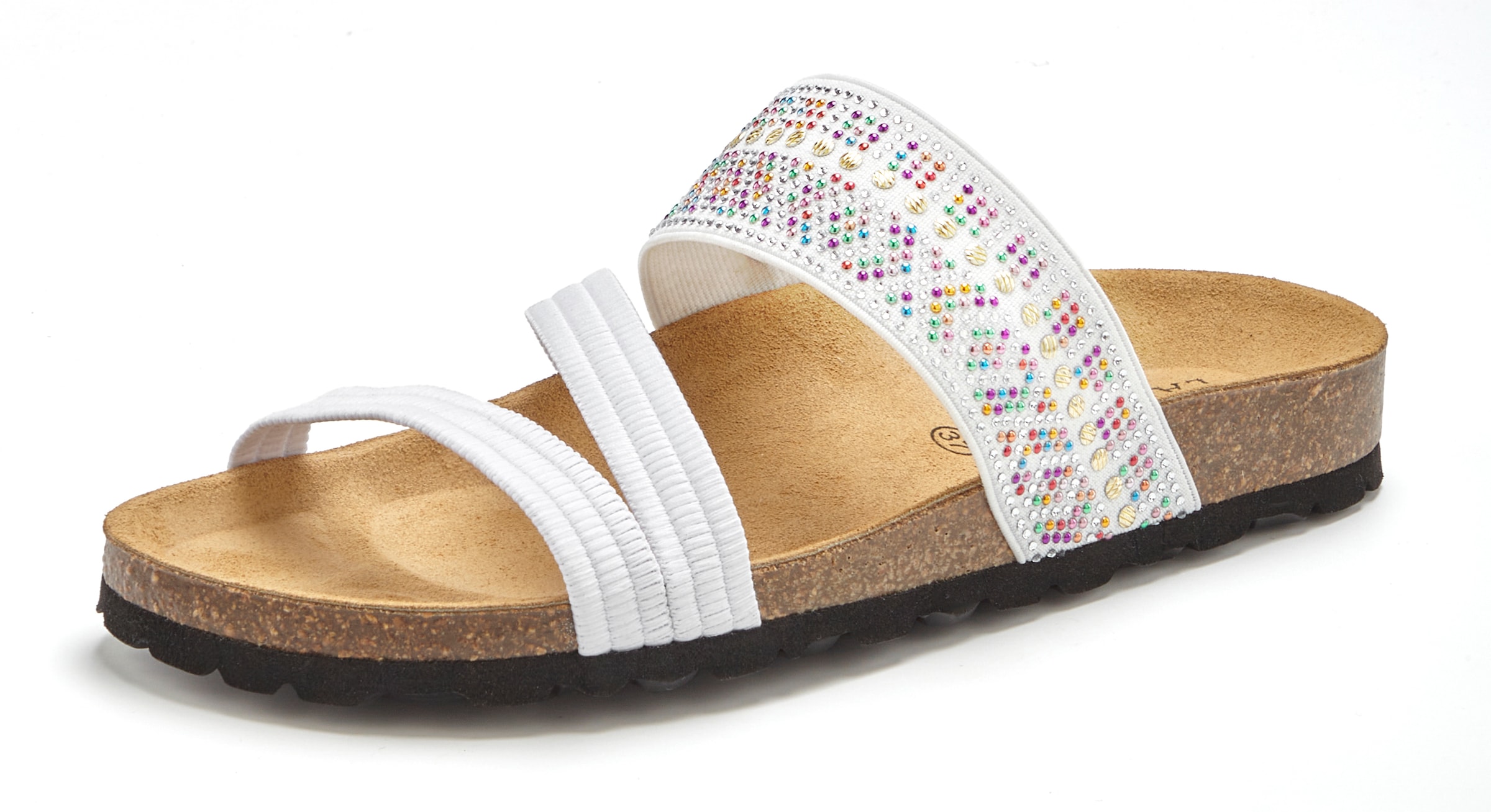 LASCANA Pantolette »Mule, Sandale, offener Schuh, Sommerschuh,«  mit Komfortkorkfußbett aus Leder und elastischen Riemen