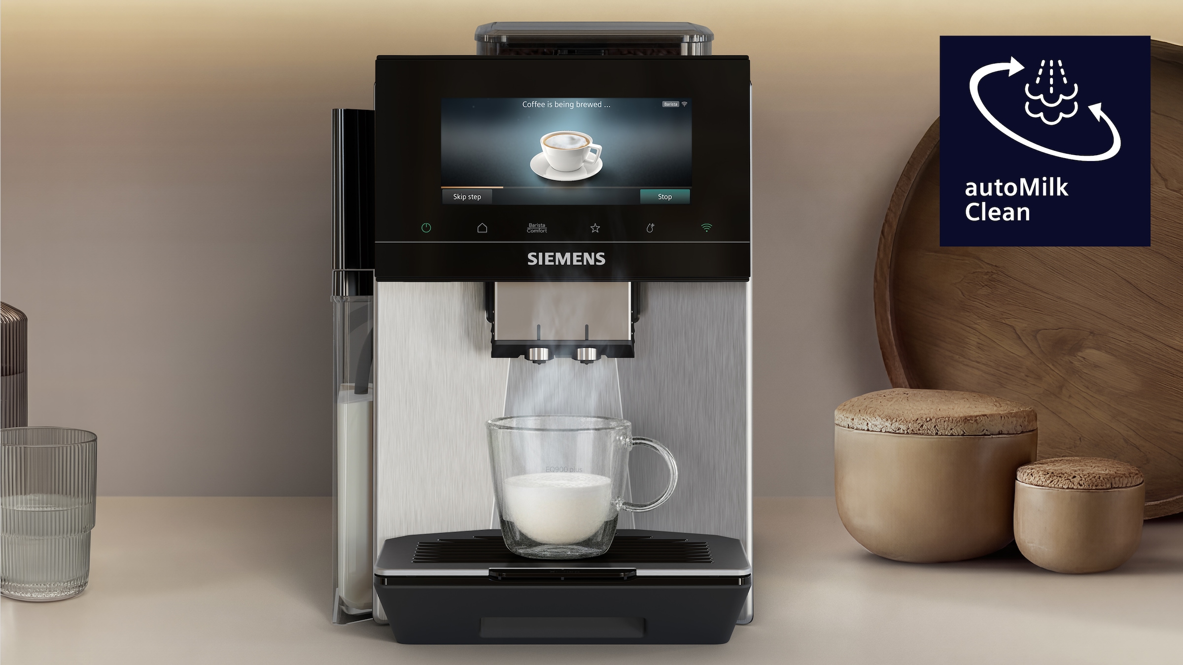 SIEMENS Kaffeevollautomat »EQ900 TQ923EZ3, autom. Reinigung, 41 versch. Getränke, XL-Getränke« farbiges 6.8'' TFT-Display, individuelle Aromaeinstellung, Edelstahl