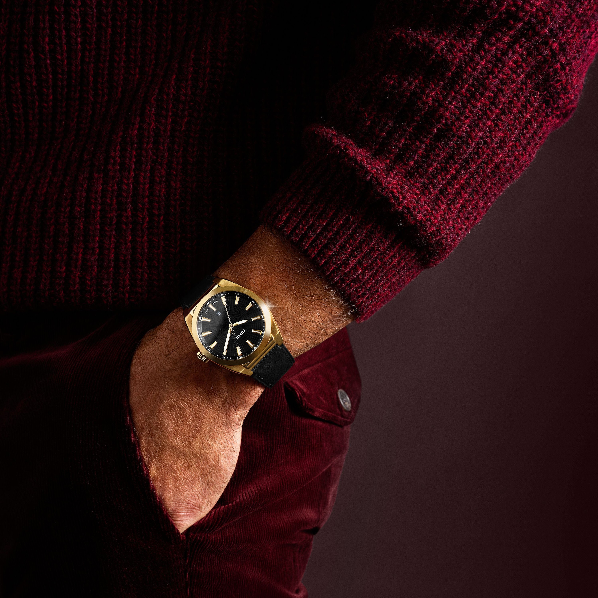 Fossil Quarzuhr »EVERETT« Armbanduhr, Herrenuhr, Lederarmband, analog, Tag