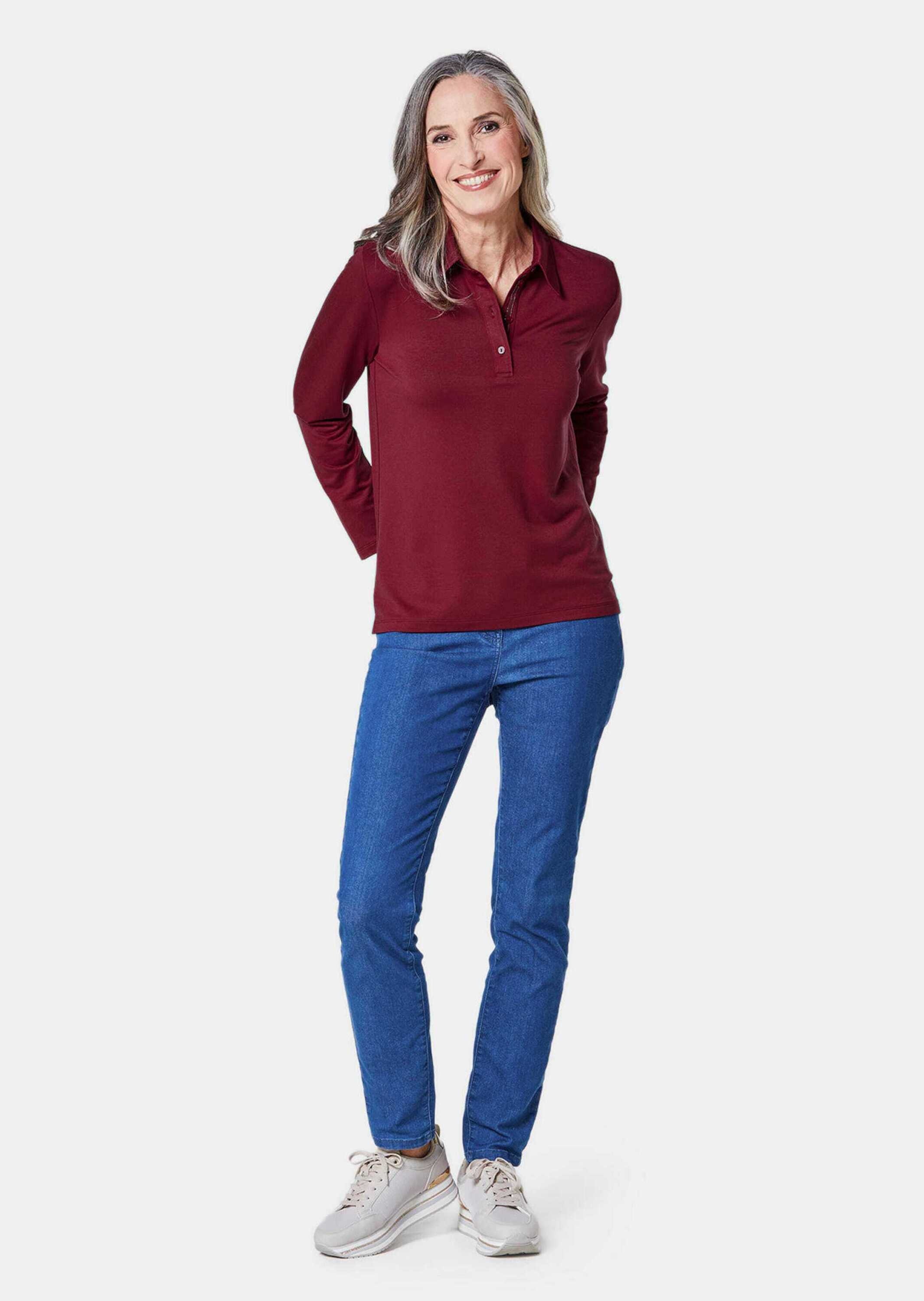 GOLDNER Poloshirt »Kurzgröße Langarm Poloshirt mit Schmuckband« Ohne