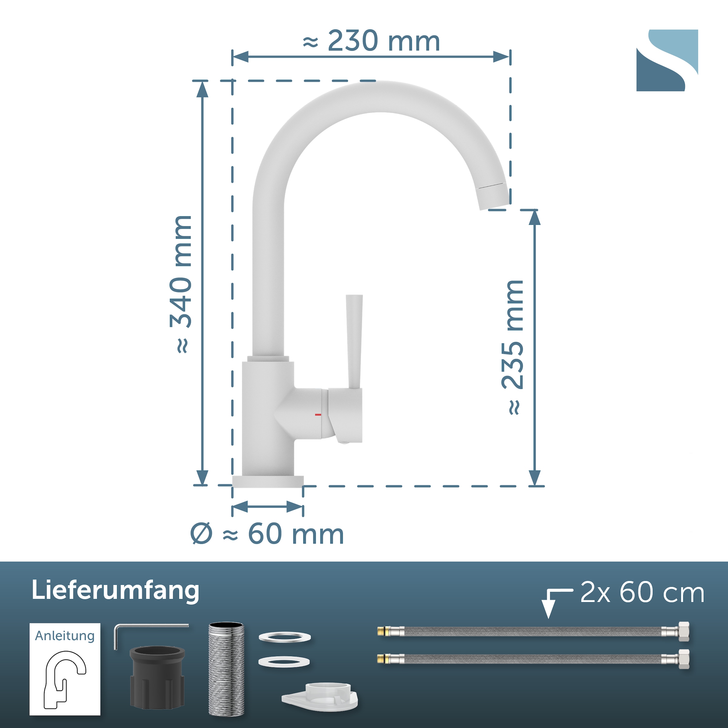 Schütte Spültischarmatur »CORNWALL« Küchenarmatur, rund, Cold-Start, 360° schwenkbar, Marken-Mischdüse