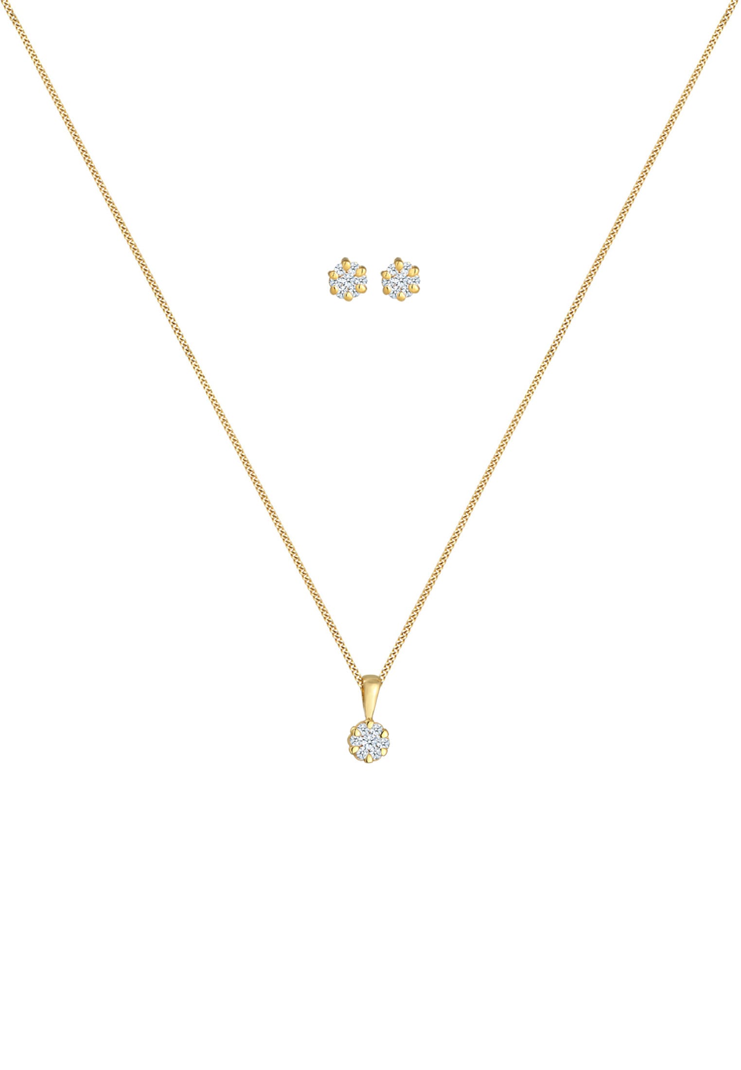Elli DIAMONDS Ohrring und Ketten Set »Schmuckset Set mit Diamanten Weiß Blumen Look (0.36 ct) 585 Gelbgold«