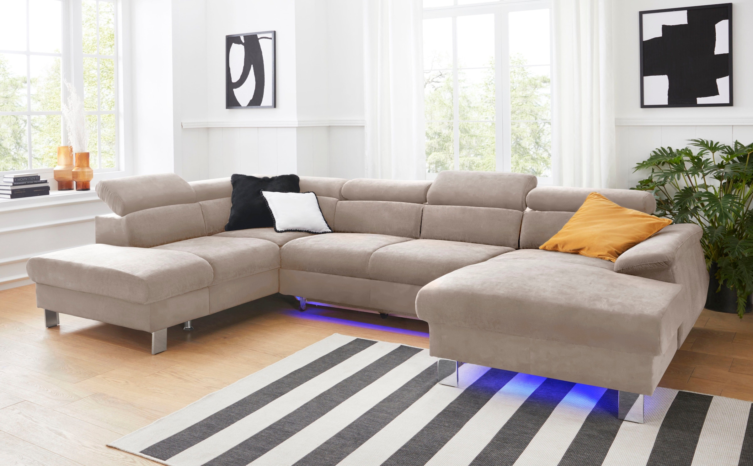 COTTA Polstergarnitur »Komaris U-Form«, (Set), Set bestehend aus: Wohnlandschaft mit Kopfteilverstellung & Hocker