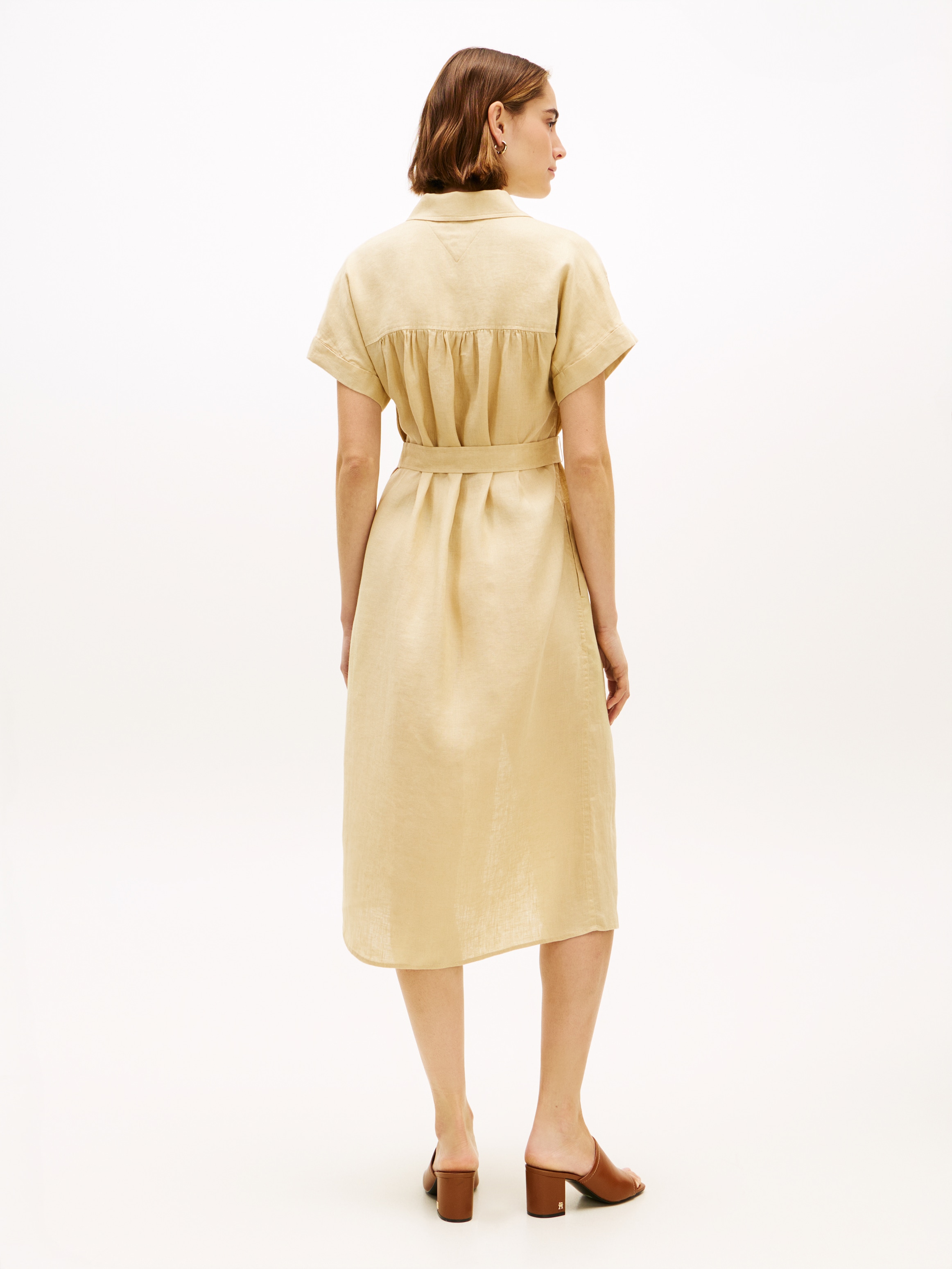 Tommy Hilfiger Hemdblusenkleid »LINEN BELTED KNEE SS SHIRT DRESS« doppelte Eingrifftaschen mit Bindegürtel