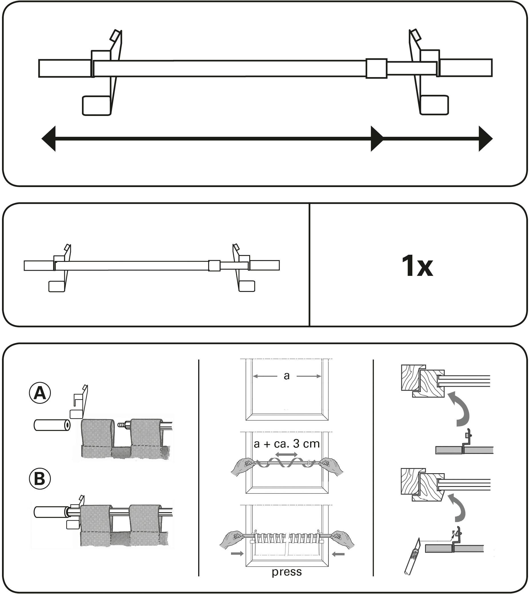GARDINIA Scheibenstange »Klemmstange Filigrano Zylinder« Ø 10 mm ausziehbar Serie Press&Go
