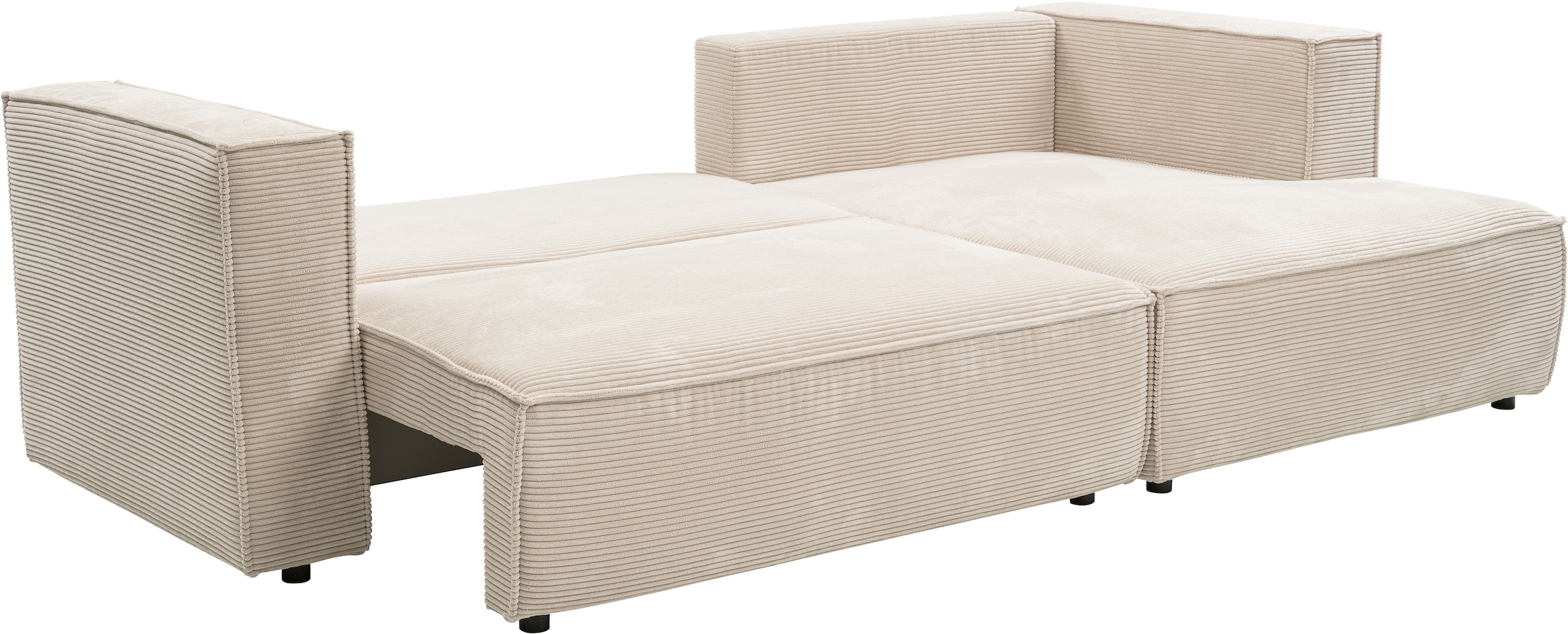 WERK2 Ecksofa »Atlanta-New, modernes Design, Stellmaße 280x147cm, L-Form, Kedernaht«, hoher Komfort, Schlaffunktion & Bettkasten, Cord, Natur