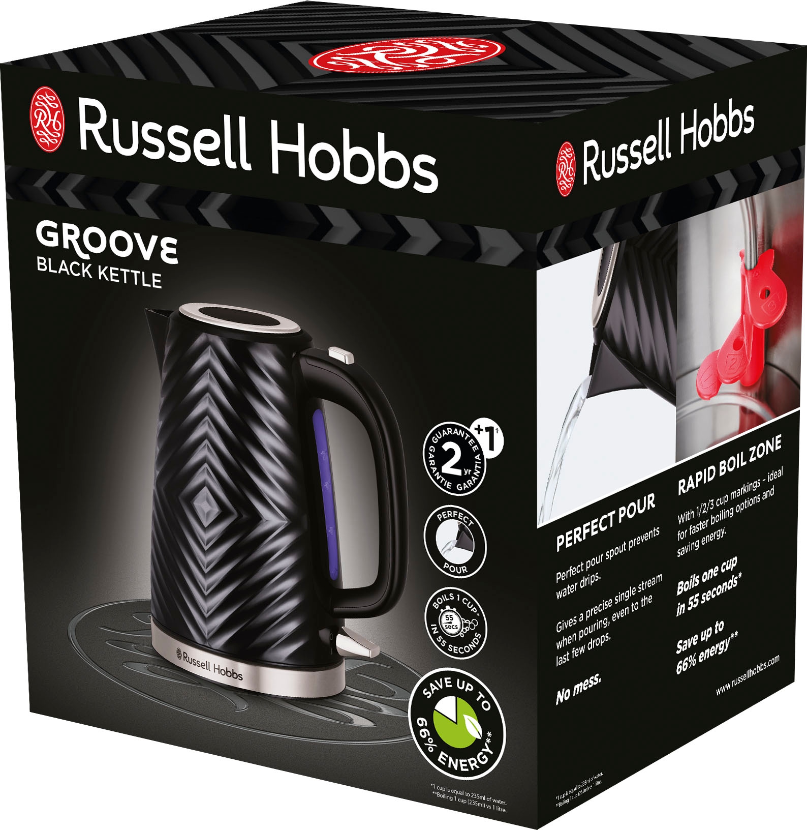 RUSSELL HOBBS Wasserkocher »Groove Black 26380-70«, 1,7 l, 2400 W, Edelstahl, Schnellkochfunktion, Perfect-pour-Ausgustülle, Kalkfilter