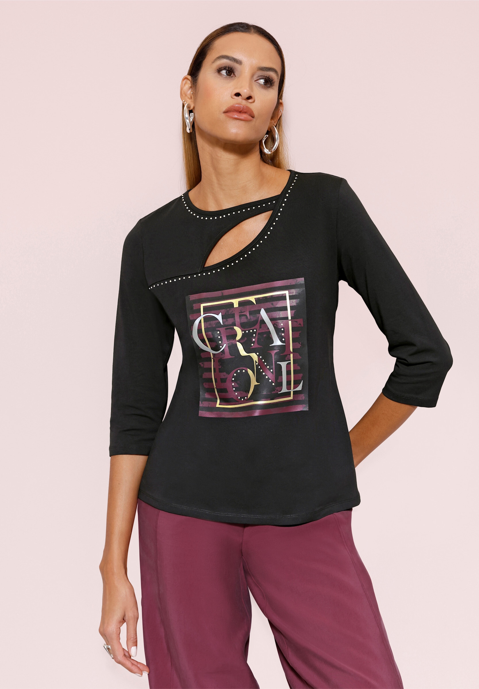 creation L T-Shirt »Shirt 3/4-Arm-Shirt mit Foliendruck«