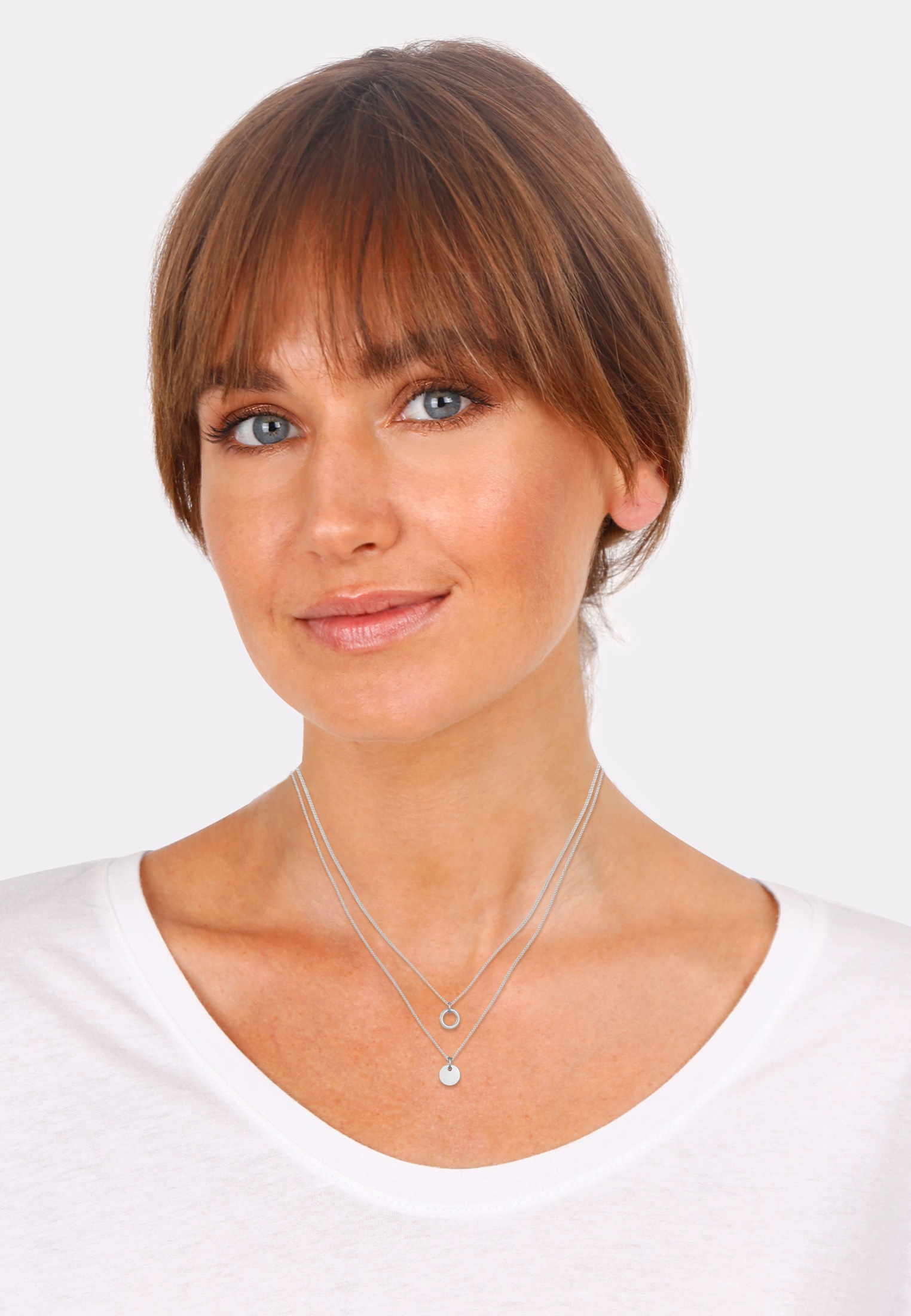 Elli Kette ohne Anhänger »Halskette Layering Kreise Plättchen Zweireihig 925 Silber«