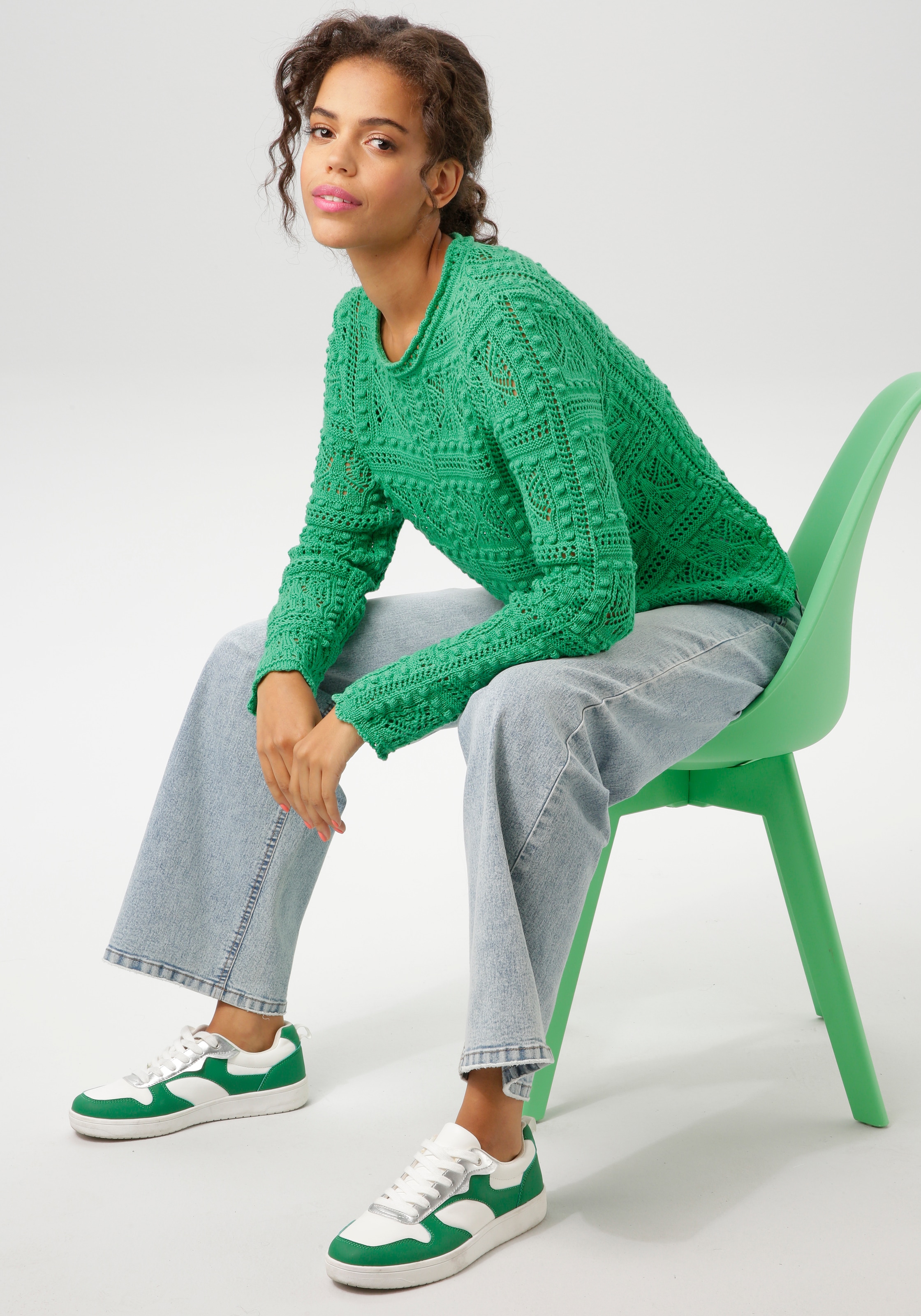 Aniston CASUAL Strickpullover, im attraktiven Ajour-Muster-Mix