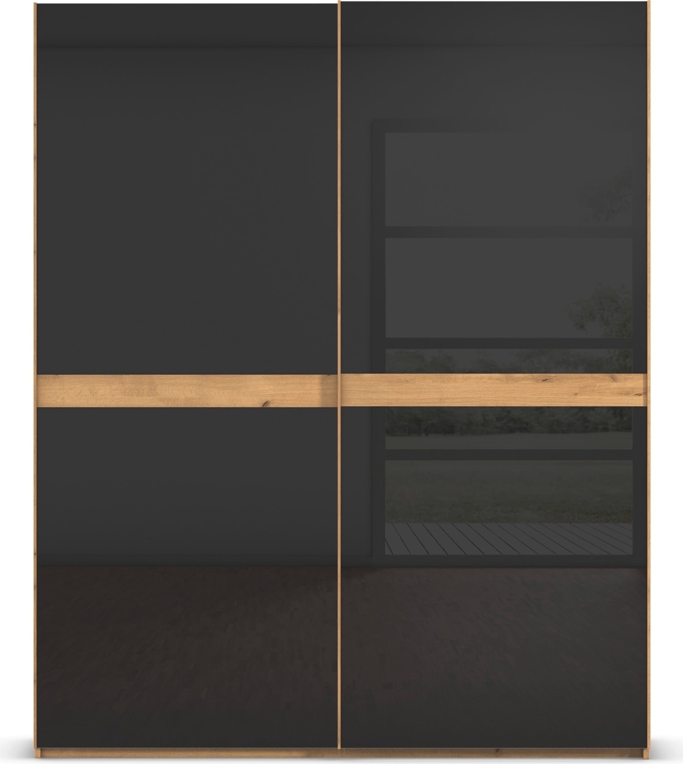rauch Schwebetürenschrank »Kleiderschrank Schrank Garderobe Schlafzimmerschrank SCALE-LINE«, edle Optik mit Bauchbinde in Korpusfarbe mit Glasfront MADE IN GERMANY