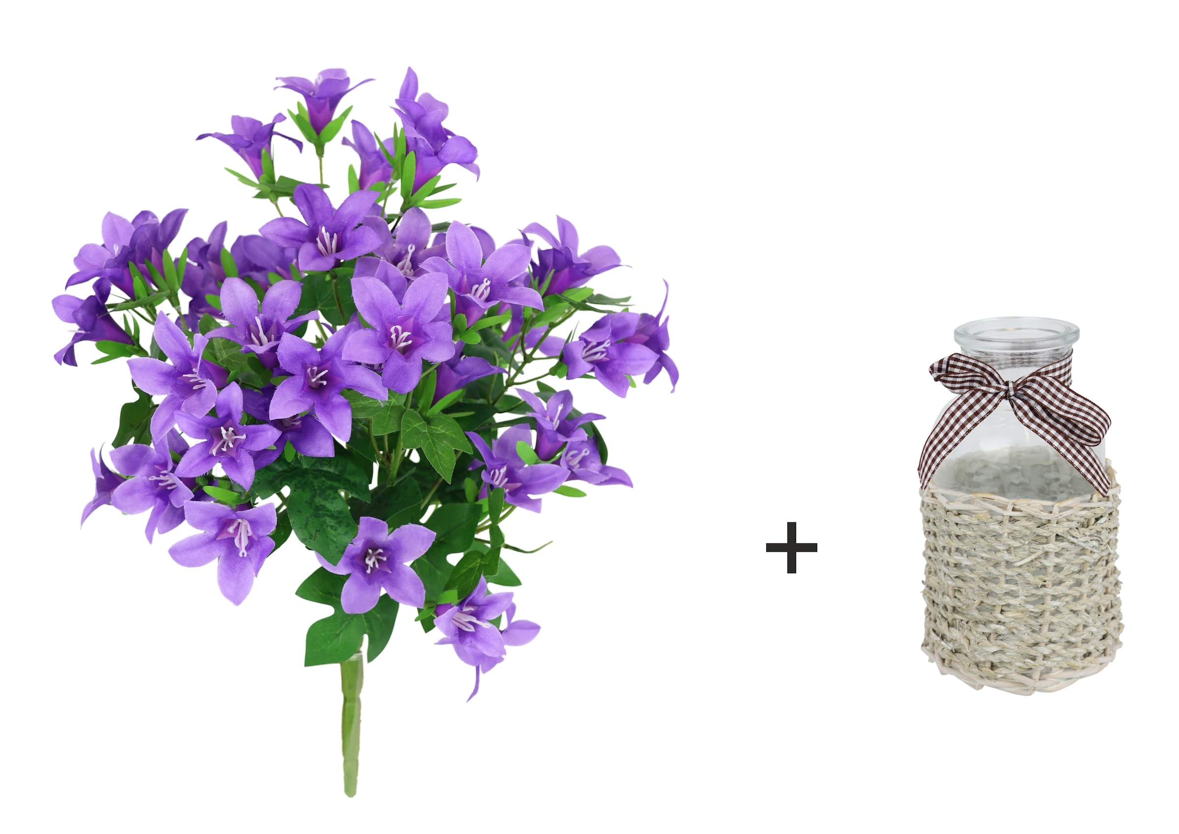 I.GE.A. Kunstblume »Glockenblumen-Strauß in Vase«, Sternblumen Blumen Dekoblumen Künstlich Bouquet Blumenstrauß