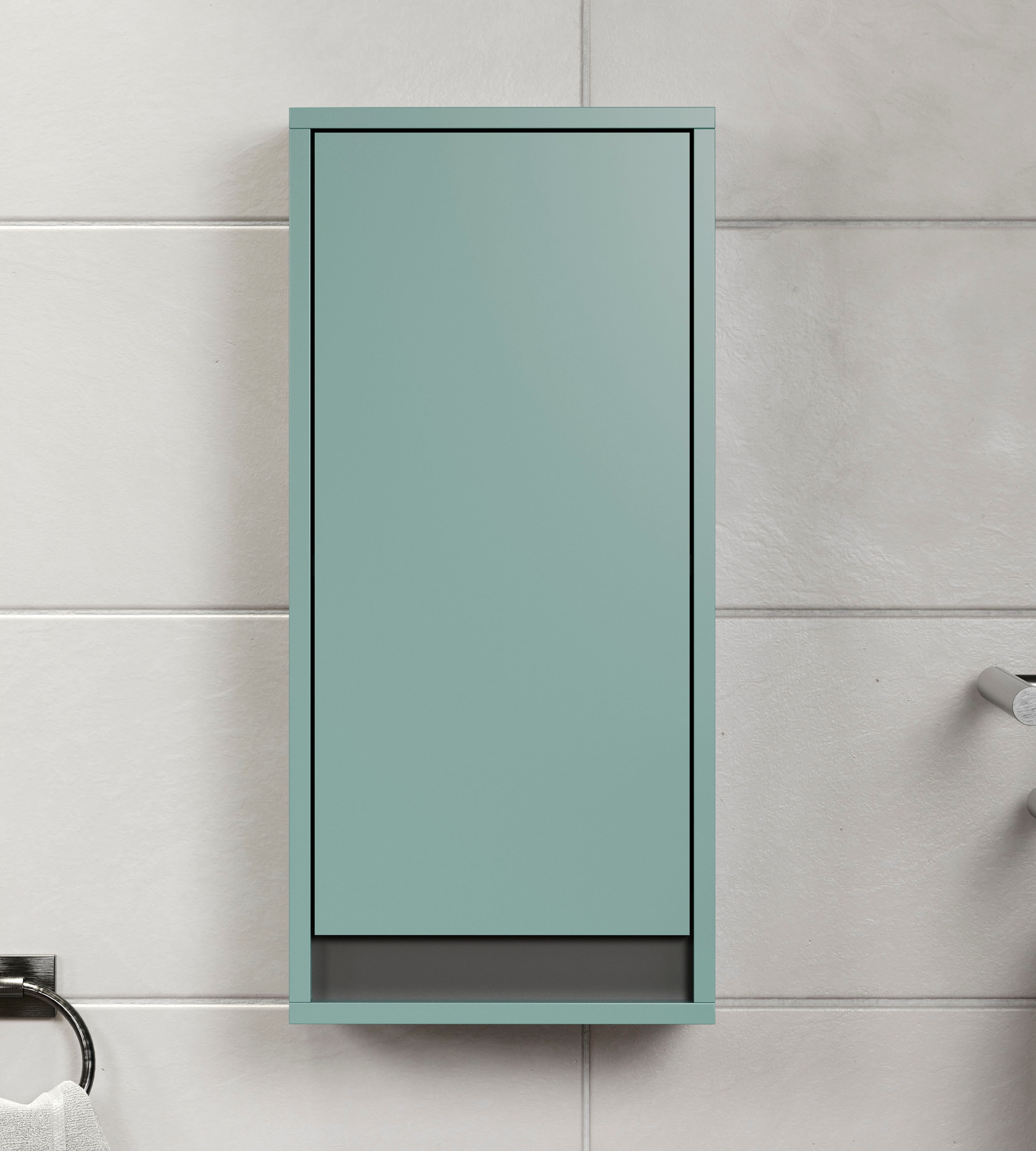 welltime Hängeschrank »Malcesine«, (1 St.), Griffloser Badschrank in Dunkeltürkis - Maße (B/T/H) 32/24/68 cm