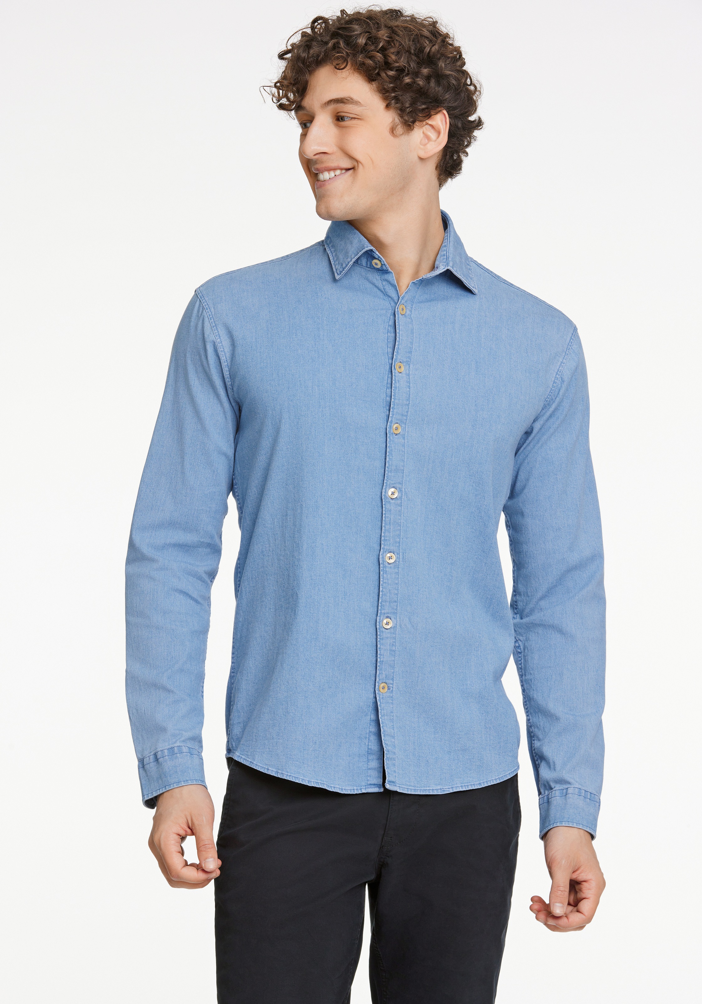 Lindbergh Herren Langarmhemd mit Logostickerei unten links in blau, Größe XL