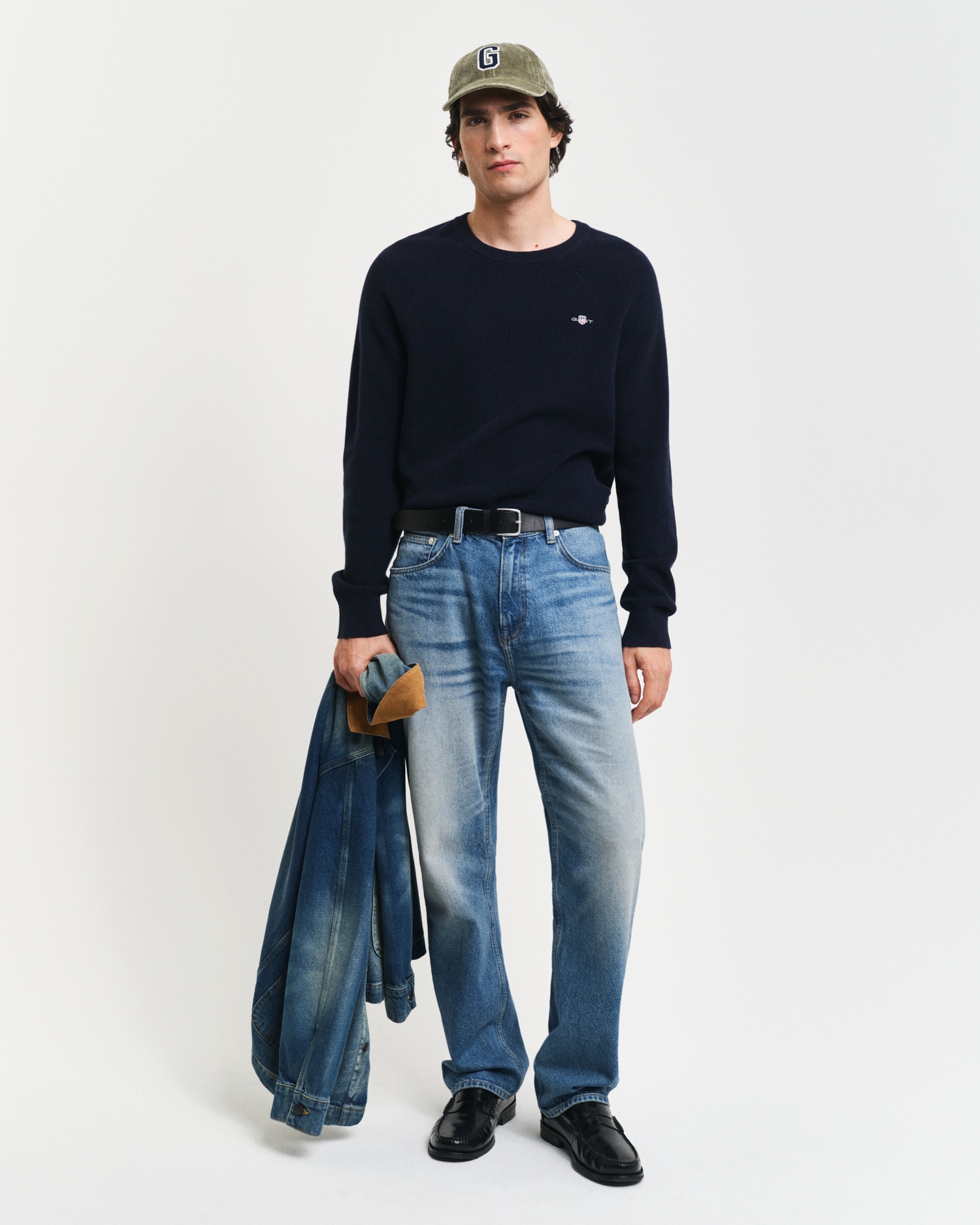 Gant Rundhalspullover »COTTON WOOL RIB C-NECK«, Rippstrickstruktur
