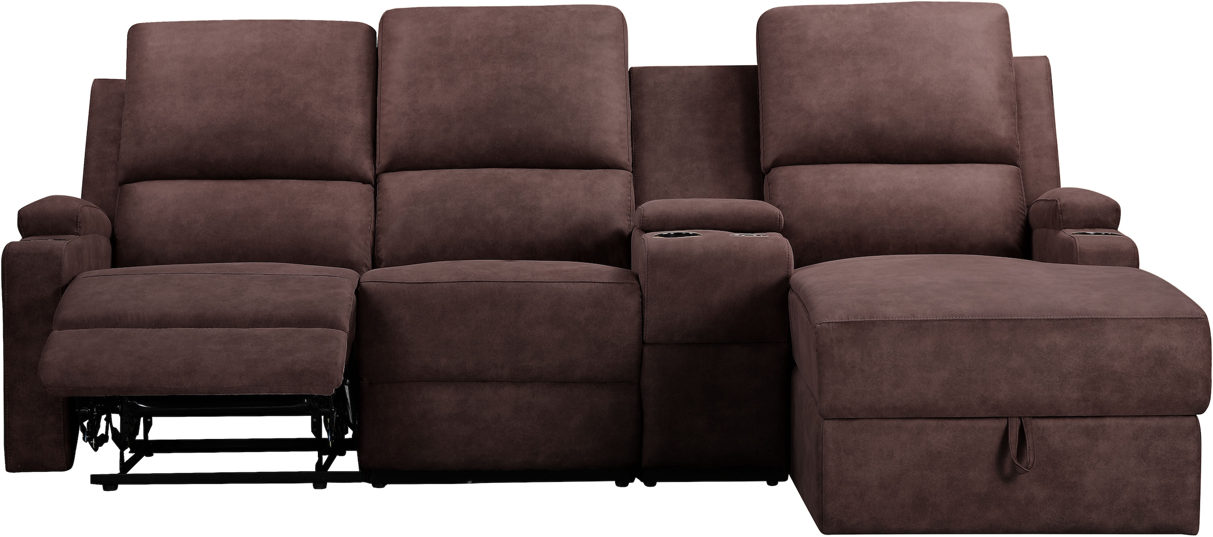 Home affaire Ecksofa »NAPORI Multimediasofa, 3er Kinosessel XXL, L-Form, 3 Bezugsstoffe«, Kinosofa mit Relaxfunktion, Getränkehalter, Staufach und Staukasten