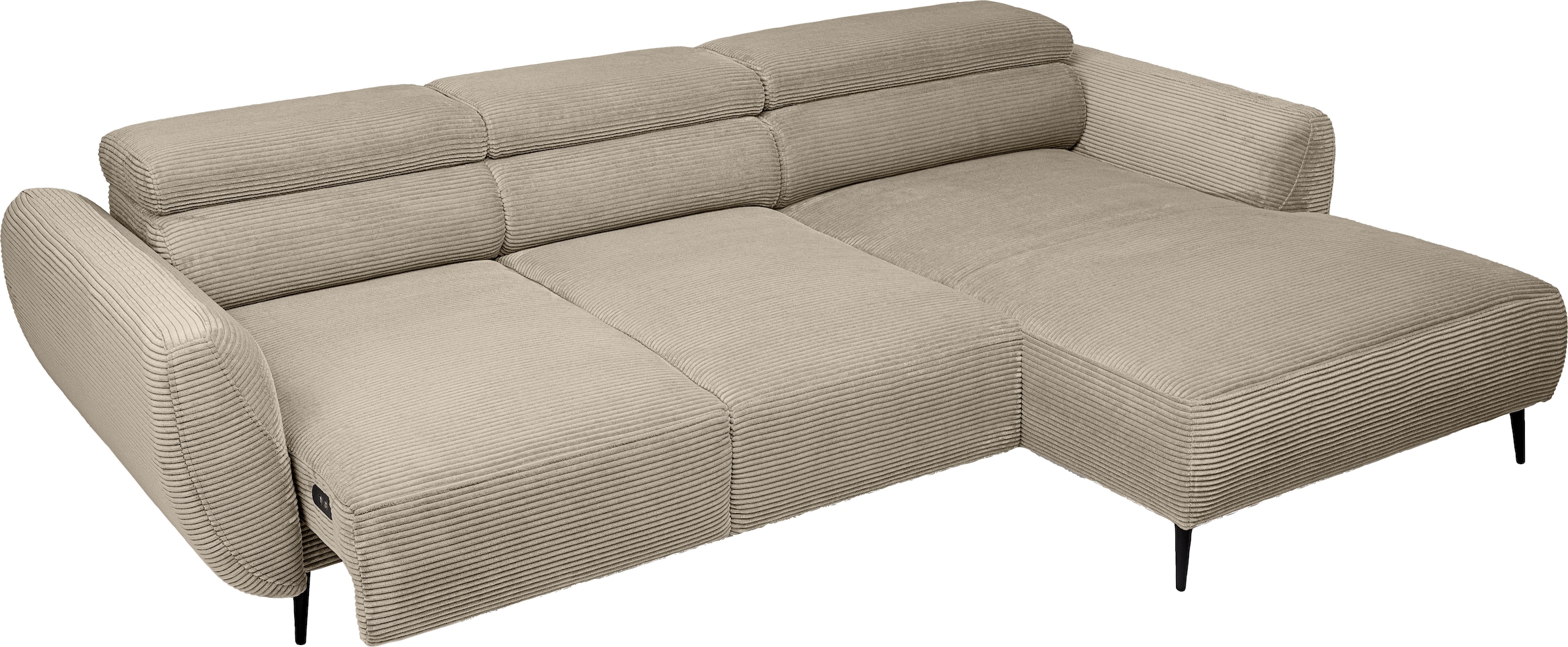 WERK2 Ecksofa »Alisson Sitztiefe elektrisch verstellbar & 3 verstellbaren Kopfstützen« Schwebendes L-Form Sofa in Cord, 15 cm bodenfrei (saugrobotergeeignet)