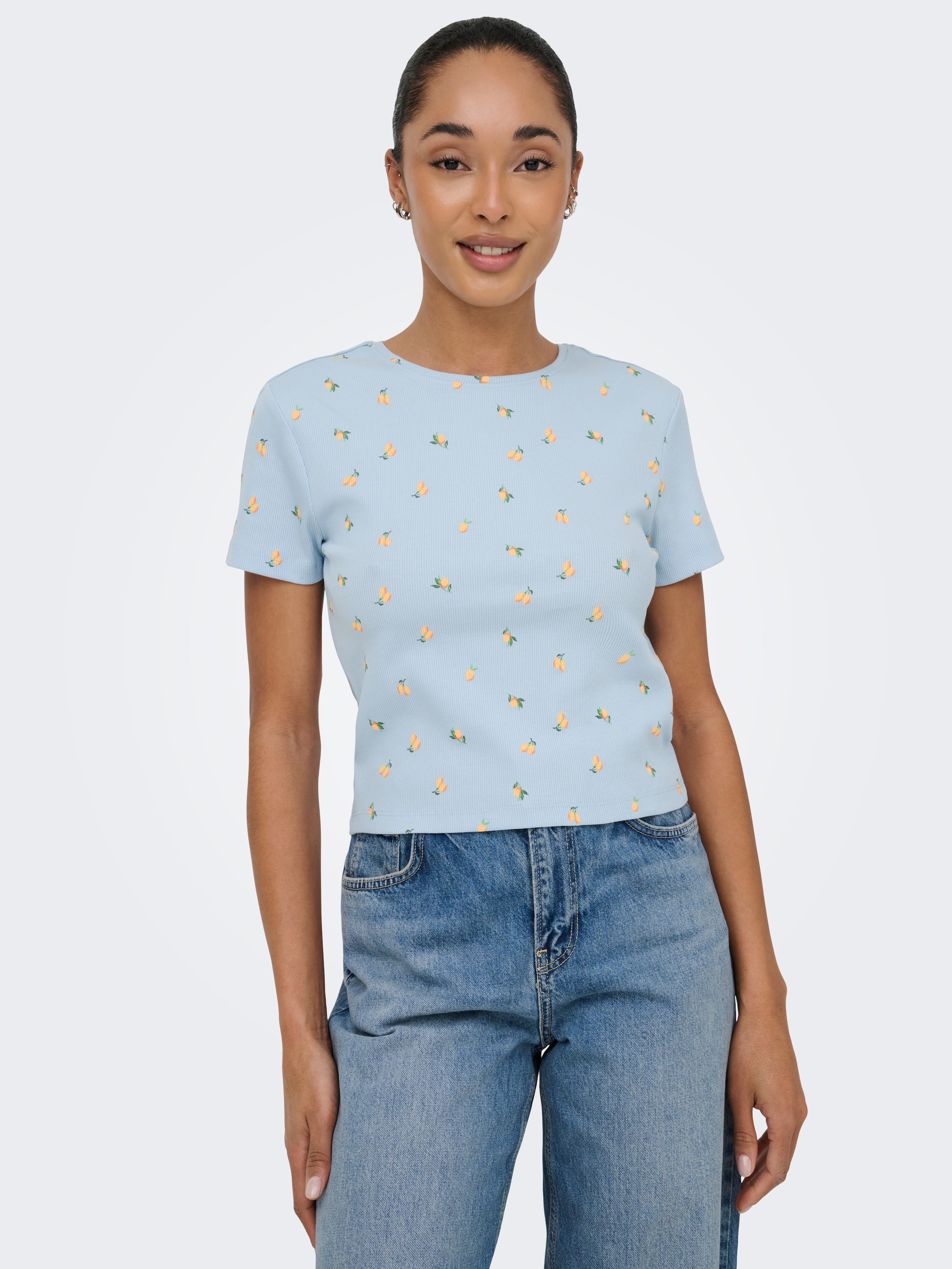 ONLY Kurzarmshirt »ONLFENJA LIFE SS AOP TOP JRS NOOS« Baumwollmischung, Cropped Fit, Rundhals
