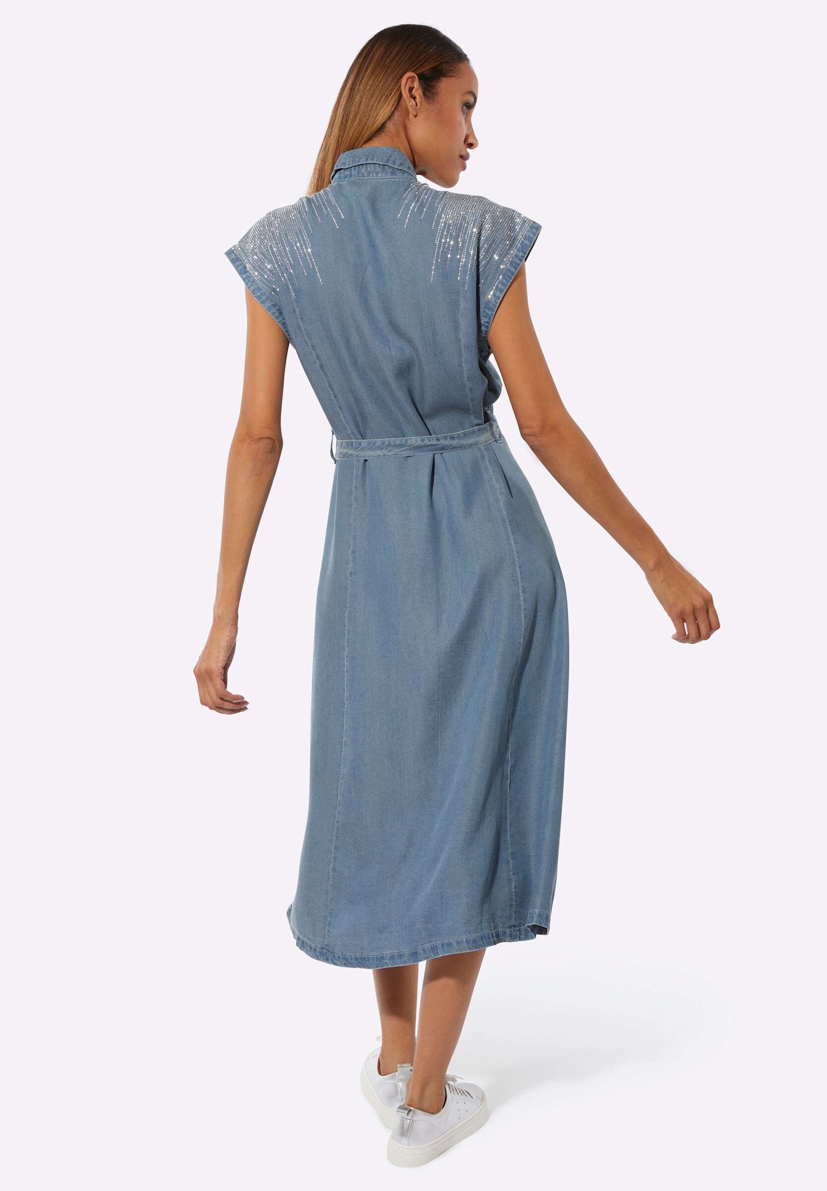 creation L Jeanskleid »Lyocell-Jeans-Kleid Jeanskleid mit Glitzersteinchen vorne und hinten« Ohne Taschen
