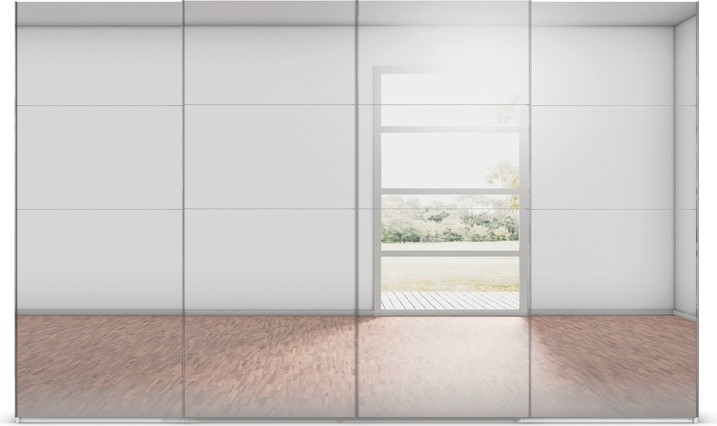 rauch Schwebetürenschrank »Kleiderschrank Schrank Garderobe Schlafzimmerschrank SCALE-FYRA«, edle viergeteilte Türen, Spiegelfront und viele Farben MADE IN GERMANY
