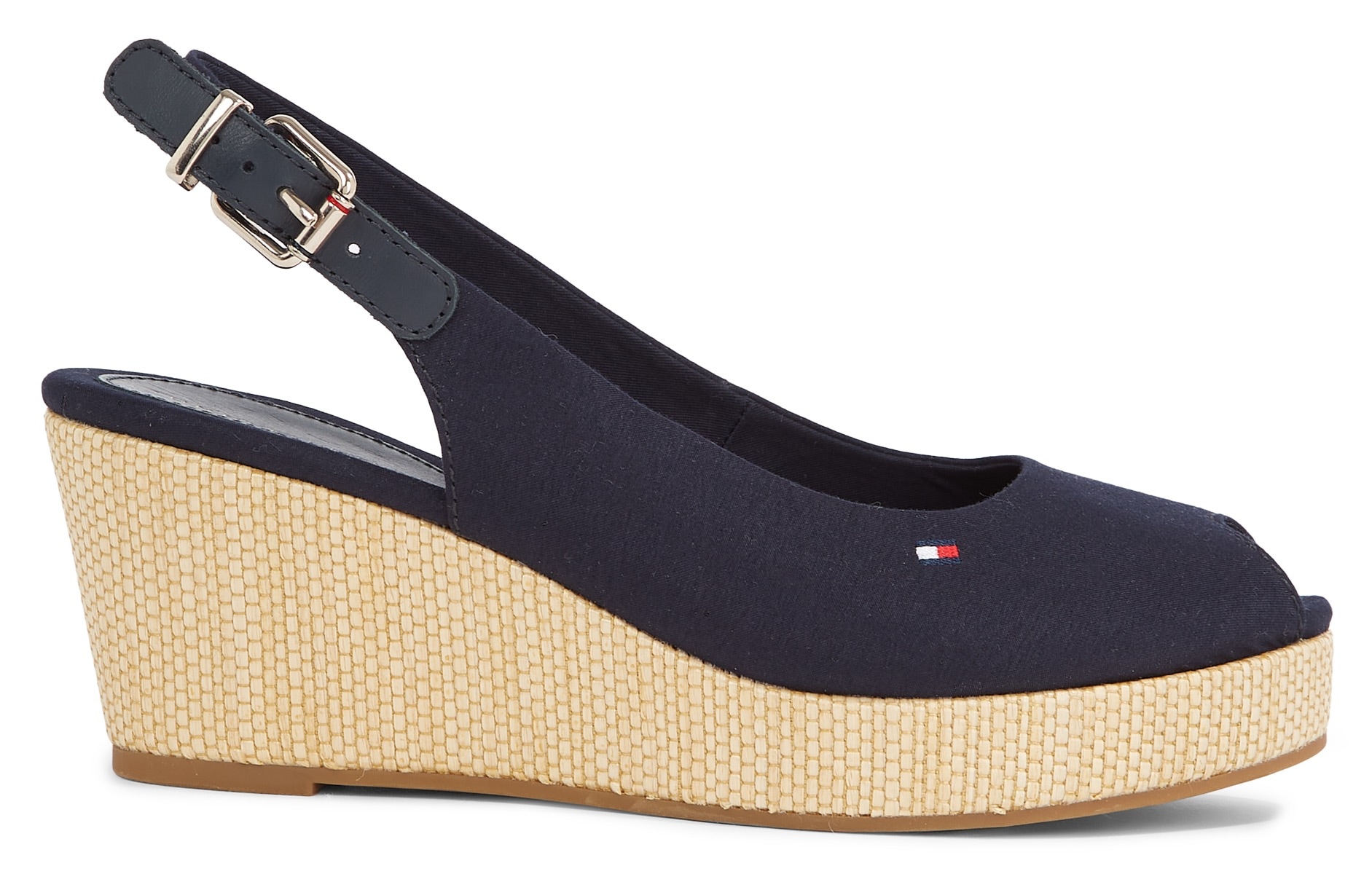 Tommy Hilfiger Sandalette »ICONIC ELBA SLING BACK WEDGE«, Sommerschuh, Sandale, Keilabsatz, mit Jutebesatz