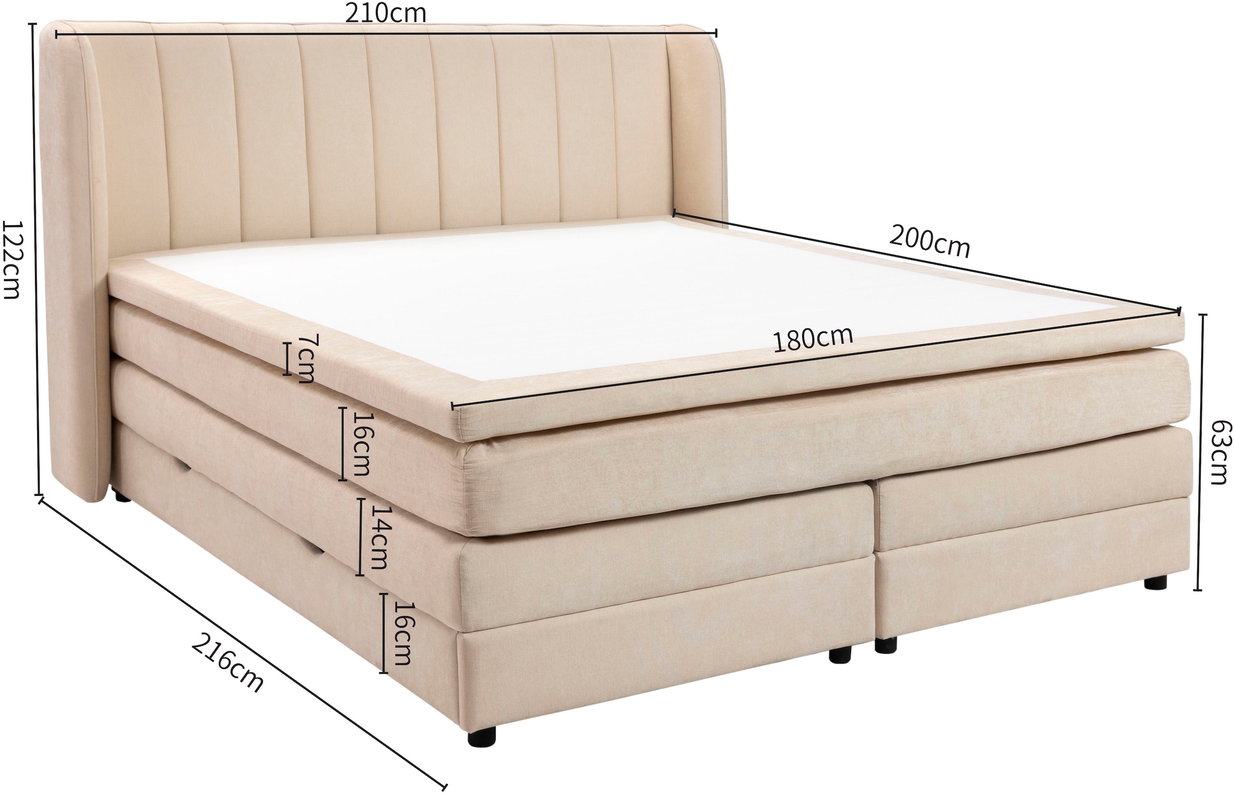 OTTO home Boxspringbett »EBBIN mit Bettkasten, inkl. 7 Zonen-Taschenfederkern Matratze H3«