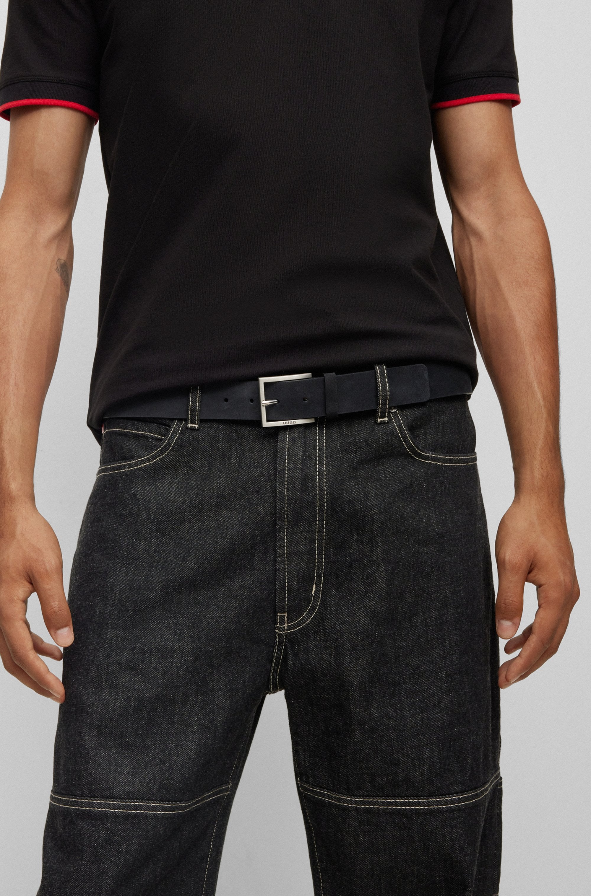 HUGO Ledergürtel »Mirto_Sz35« aus Veloursleder mit Logo-Gravur auf der Dornschließe