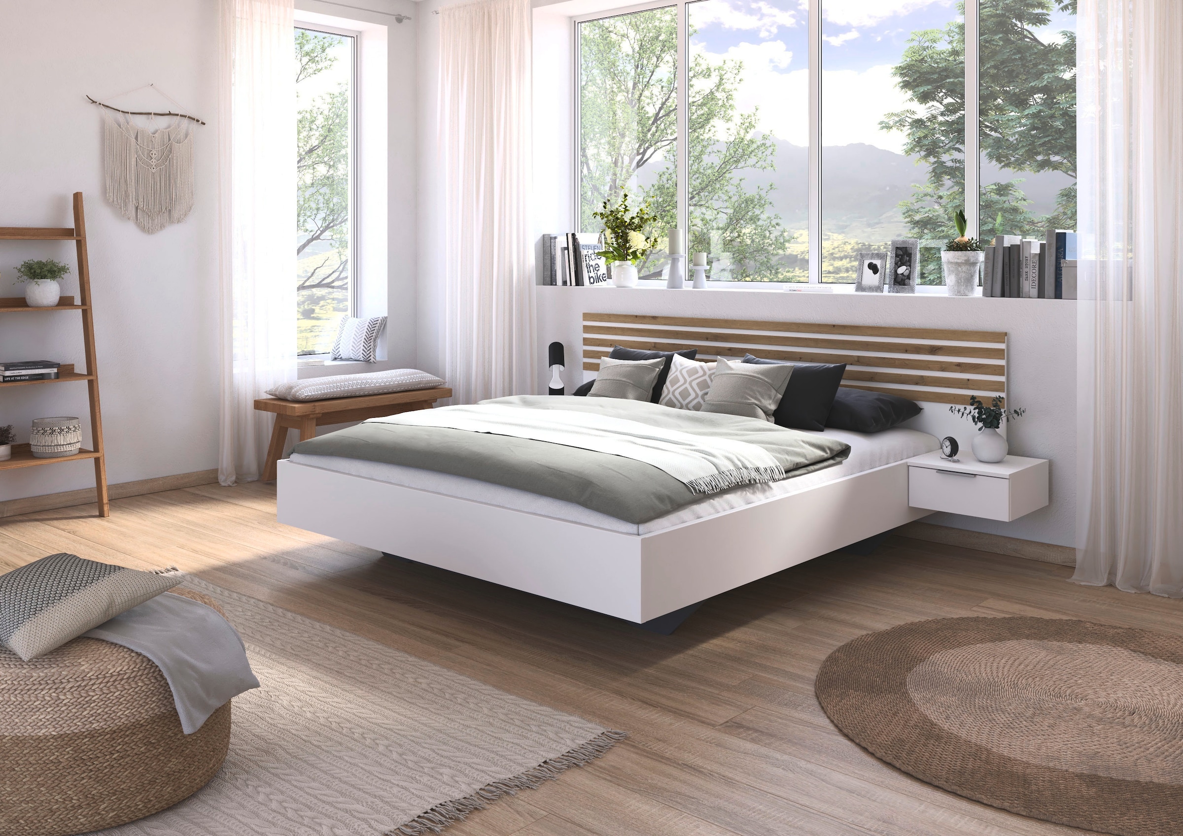 rauch Bettanlage »Doppelbett Futonbett LAMELLA in schwebender Optik« Bett 160x200 oder 180x200 cm,  mit eleganter Lamellenabsetzung und 2 Hängenachttische MADE IN GERMANY